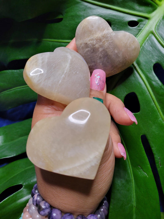 Moonstone Hearts with great Blue Flash | Your Pick | Meditation Pocket Size Crystals | Home Decor | Birthday or Valentines Day Love Gift