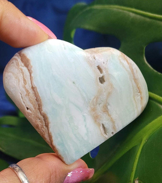 Beautiful Caribbean Calcite Heart Carving | Crystal Collector | Vibrant Beachy Colors with Clam Energy |Birthday or Valentines Day Love Gift