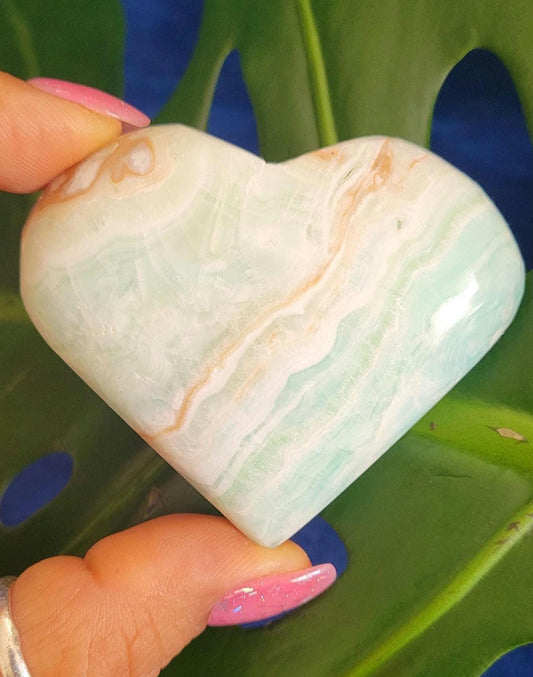 Beautiful Caribbean Calcite Heart Carving | Crystal Collector | Vibrant Beachy Colors with Clam Energy |Birthday or Valentines Day Love Gift