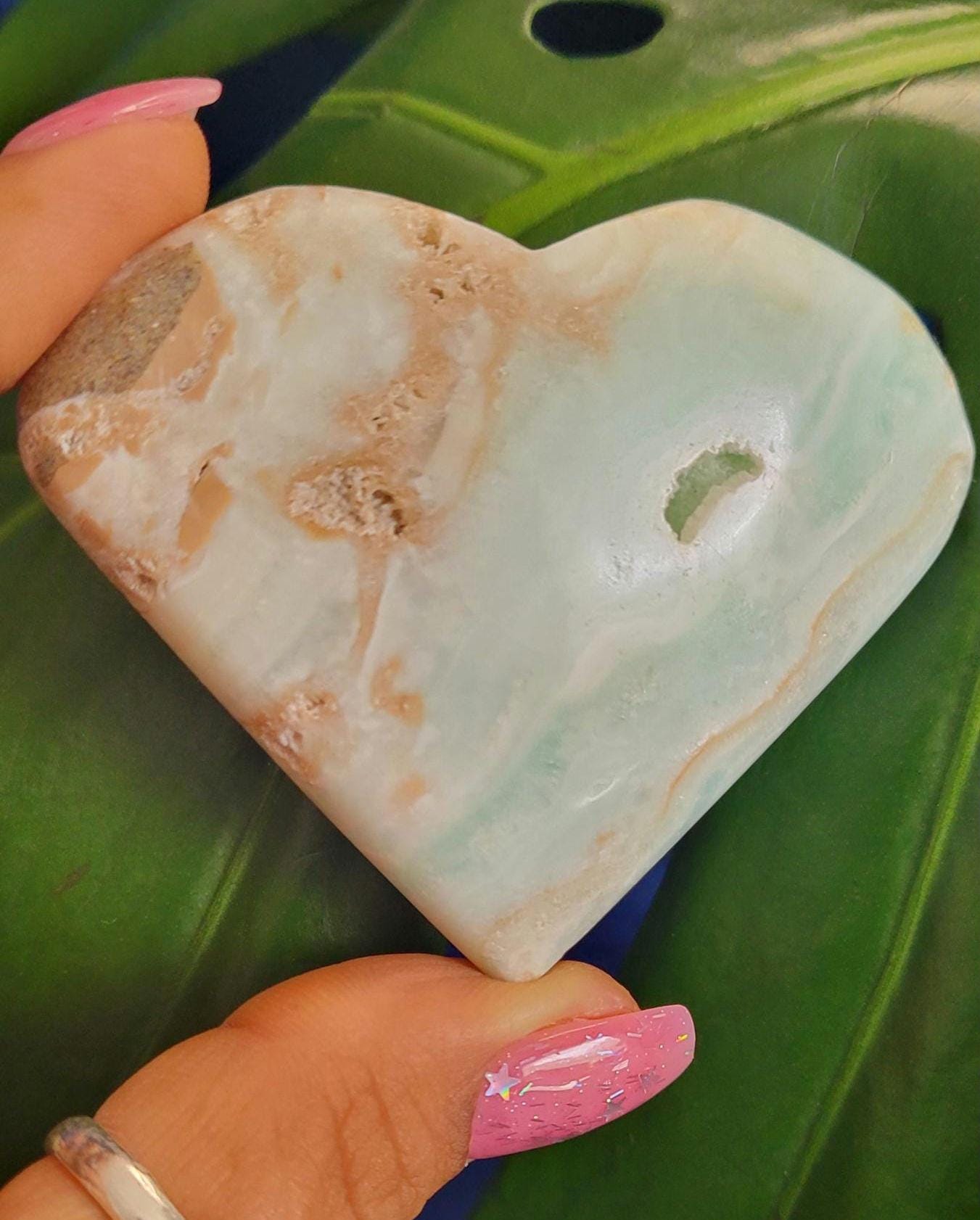 Beautiful Caribbean Calcite Heart Carving | Crystal Collector | Vibrant Beachy Colors with Clam Energy |Birthday or Valentines Day Love Gift
