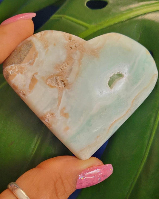 Beautiful Caribbean Calcite Heart Carving | Crystal Collector | Vibrant Beachy Colors with Clam Energy |Birthday or Valentines Day Love Gift