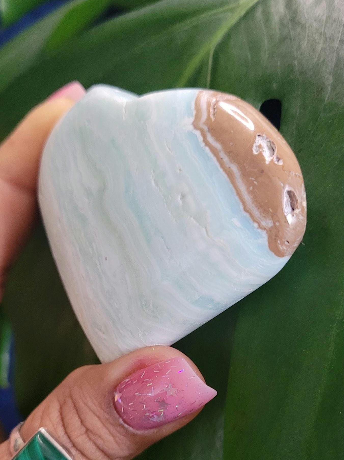 Beautiful Caribbean Calcite Heart Carving | Crystal Collector | Vibrant Beachy Colors with Clam Energy |Birthday or Valentines Day Love Gift