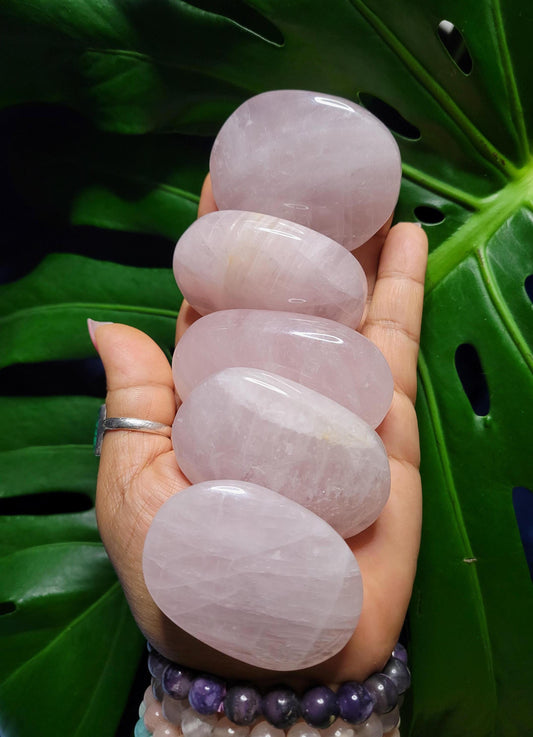 Rose Quartz Palmstones from Brazil | Crystal Collector | Meditation Tool | Heart Chakra | Birthday or Valentines Day Love Gift | Pastel Pink