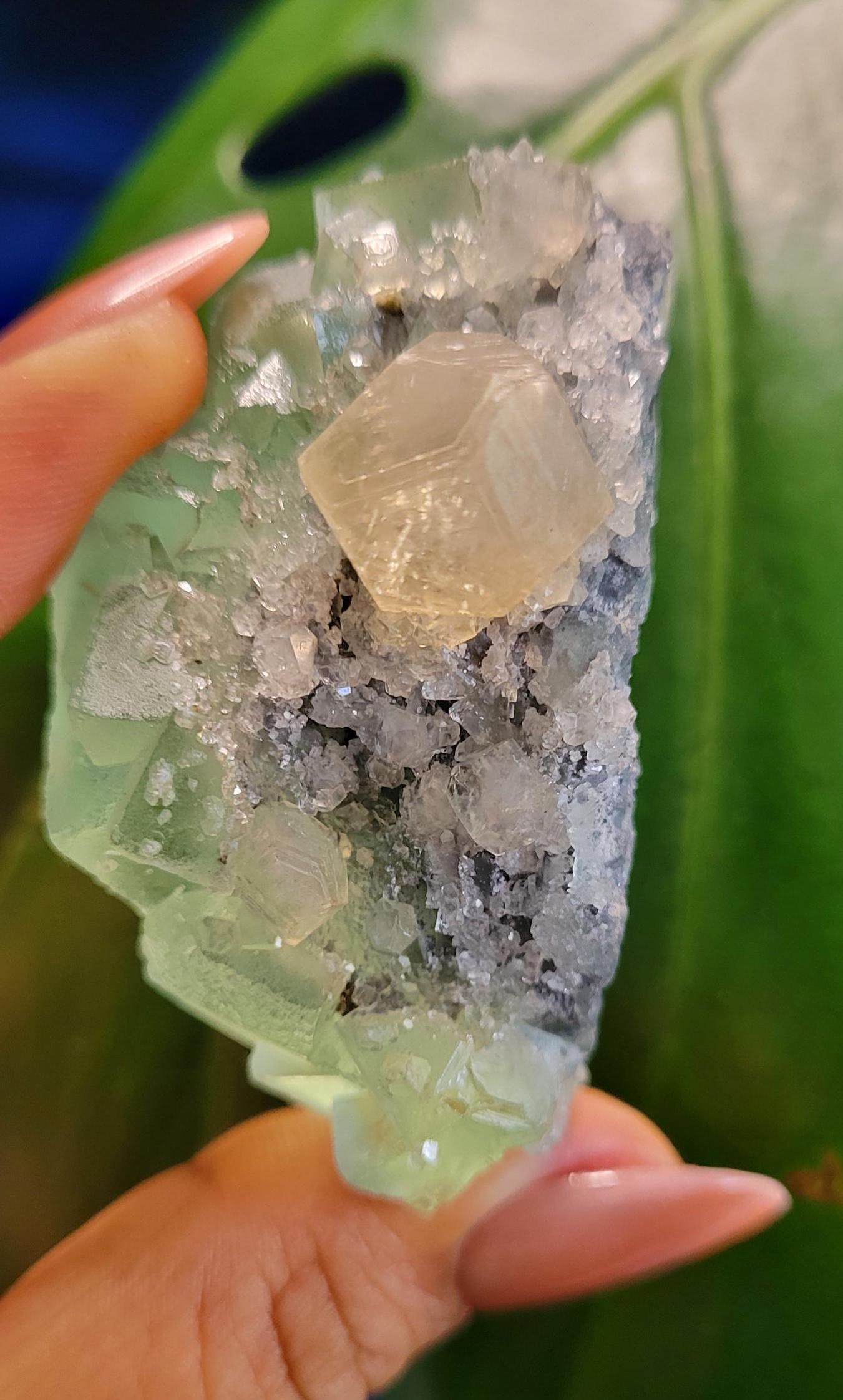 Gorgeous Green Fluorite Crystal Cube Cluster with Calcite | Crystal Collector | Home Decor | Birthday Christmas Love Gift | 146g