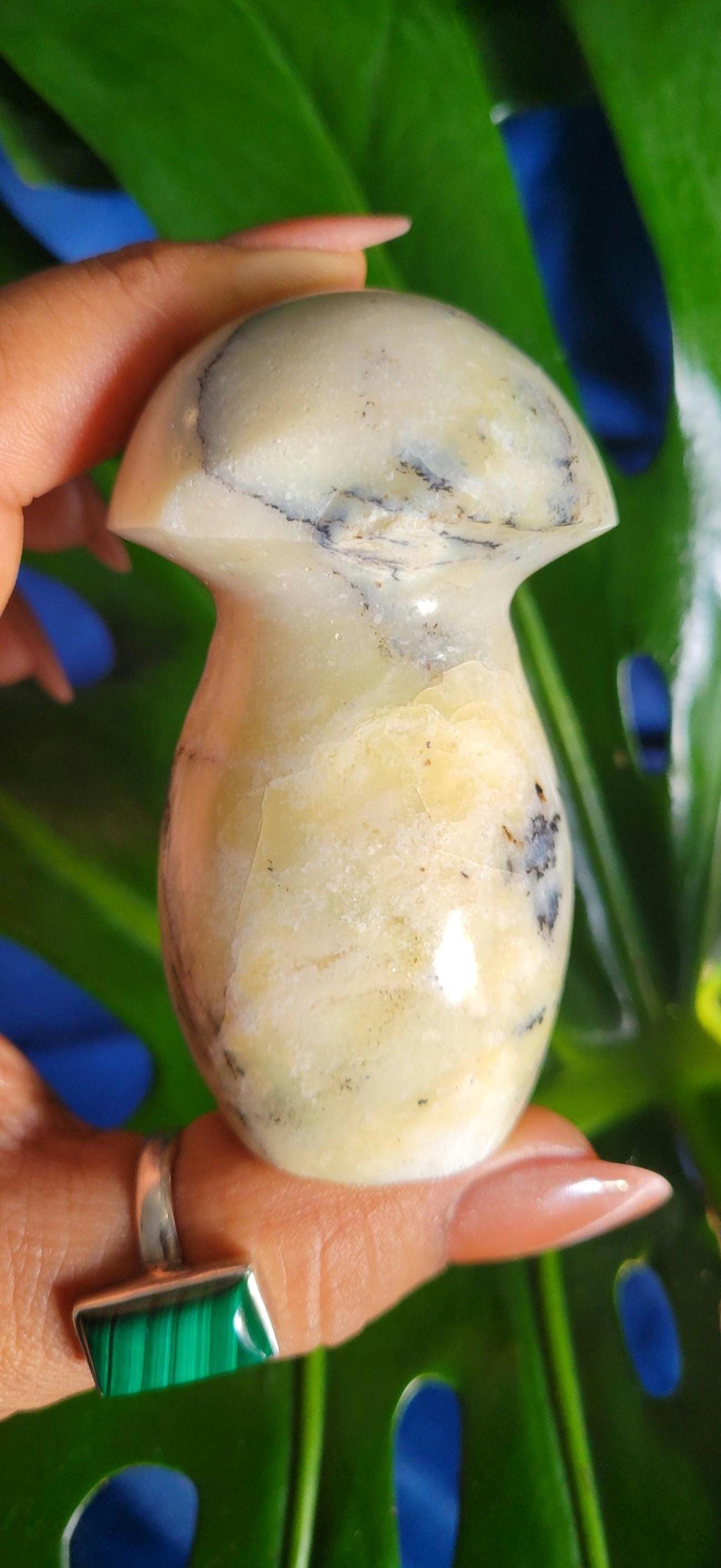 Green Dendritic Opal Carved Mushroom | Magical Mushies | Fairy Garden | Crystal Collector | Birthday Christmas Gift Ideas