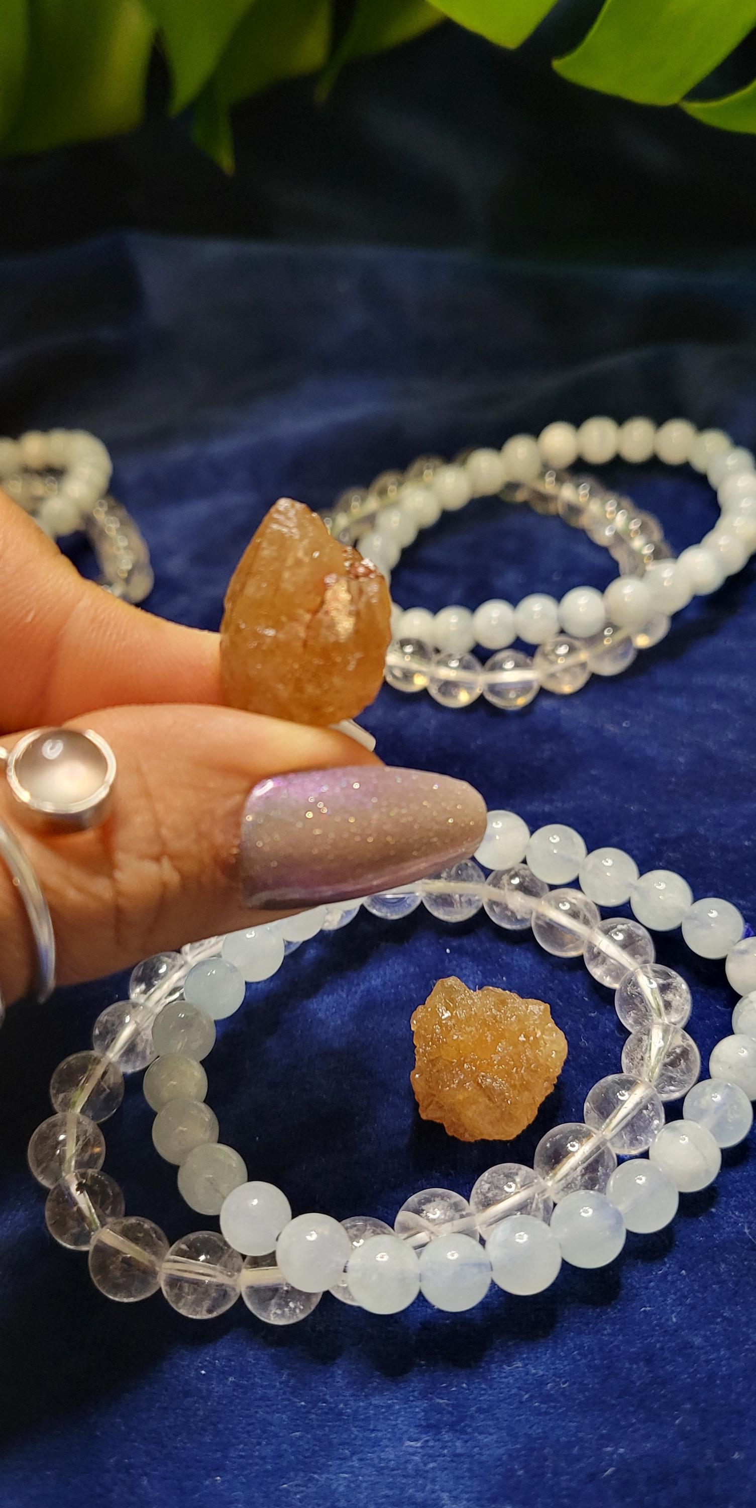 Set of (3) Enlightenment Gift Set | 7&8mm Crystal Bead Bracelets with Citrine Nugget from Morocco|Gift Ideas|Aquamarine Clear Quartz Citrine
