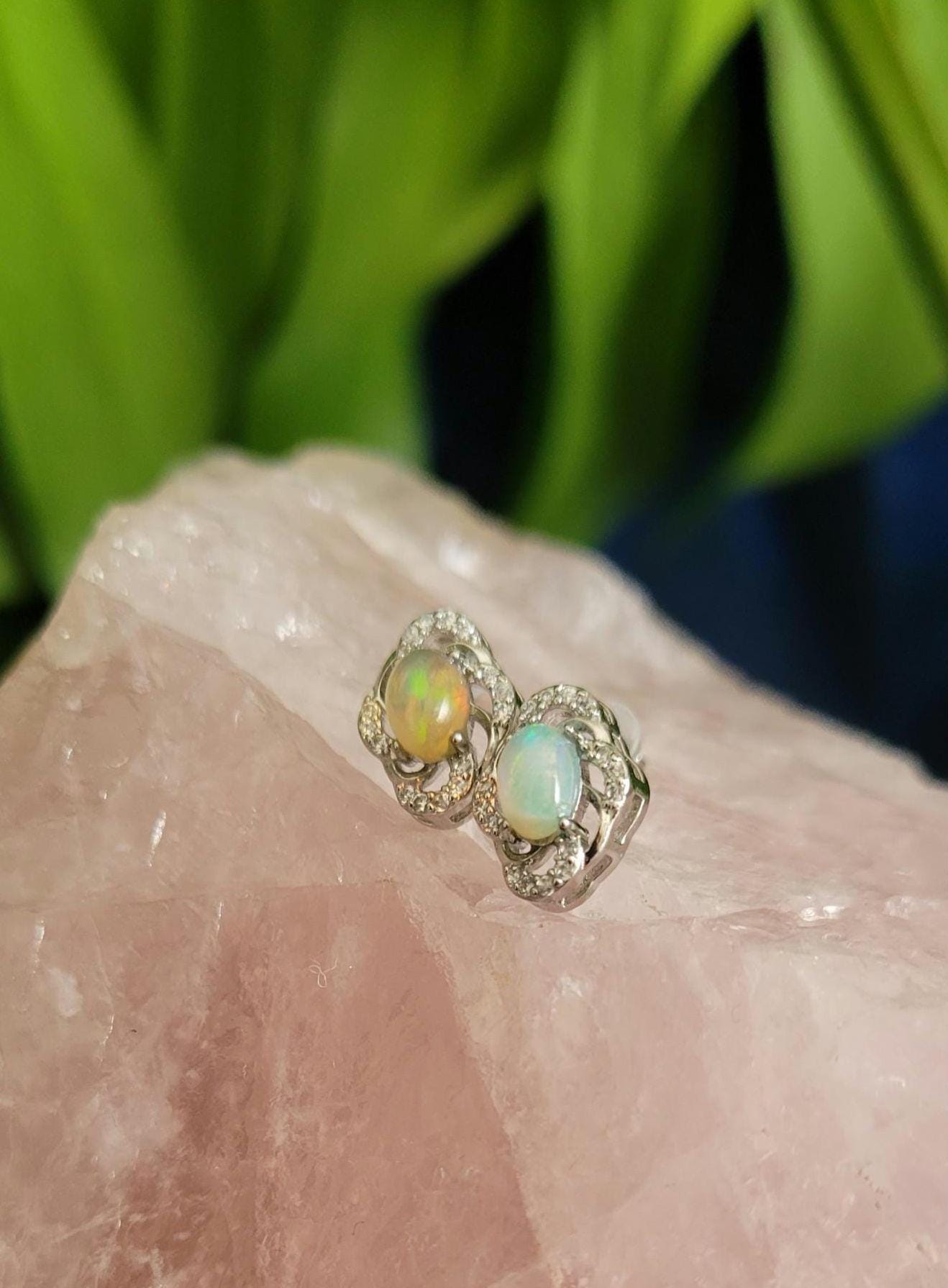 Sterling Silver Fashionable Ethiopian Opal & CZ Earrings | Crystal Jewelry and Accessories | Birthday Christmas Love You Gift for her | S925