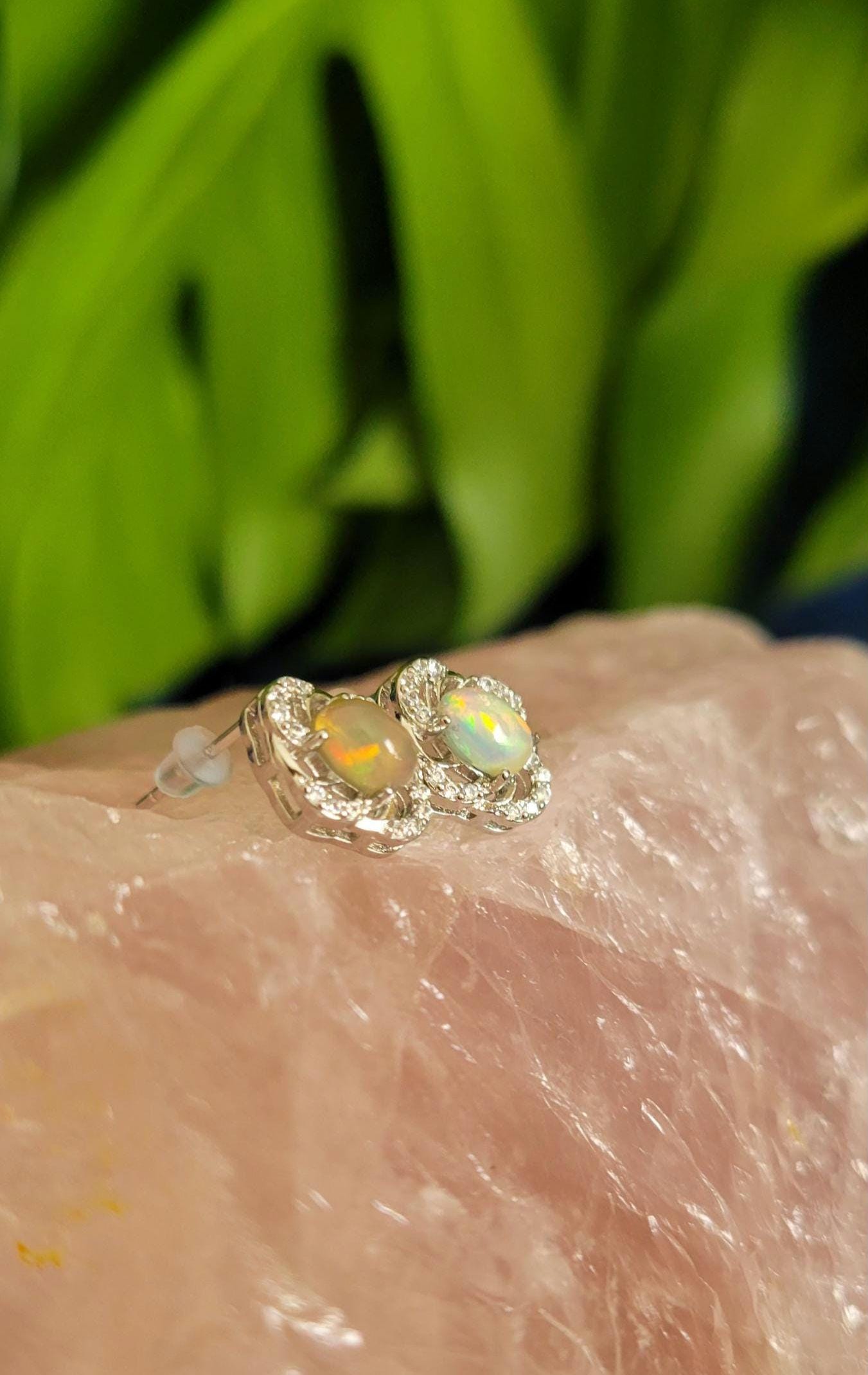 Sterling Silver Fashionable Ethiopian Opal & CZ Earrings | Crystal Jewelry and Accessories | Birthday Christmas Love You Gift for her | S925