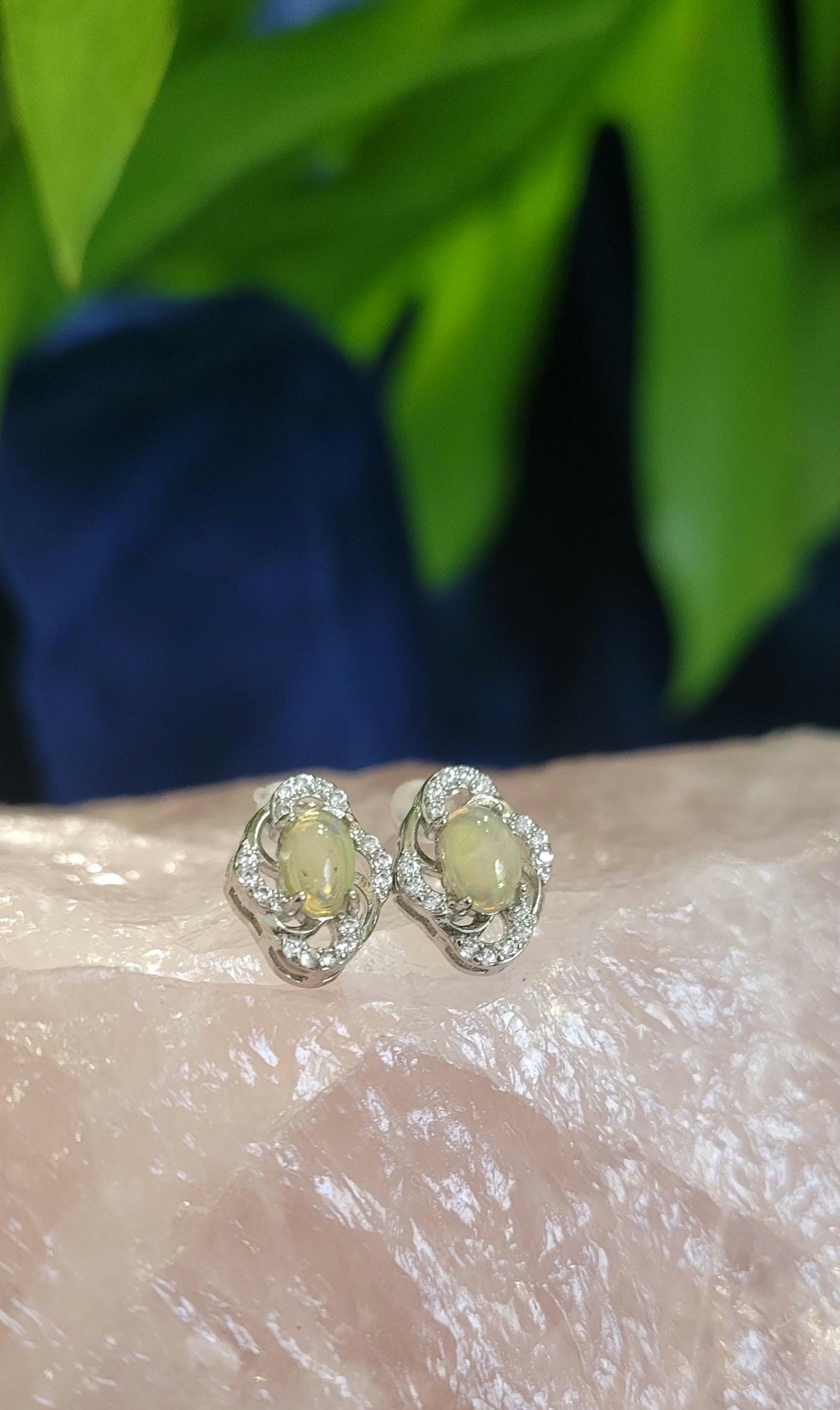 Sterling Silver Fashionable Ethiopian Opal & CZ Earrings | Crystal Jewelry and Accessories | Birthday Valentines Day Love Gift for her| S925