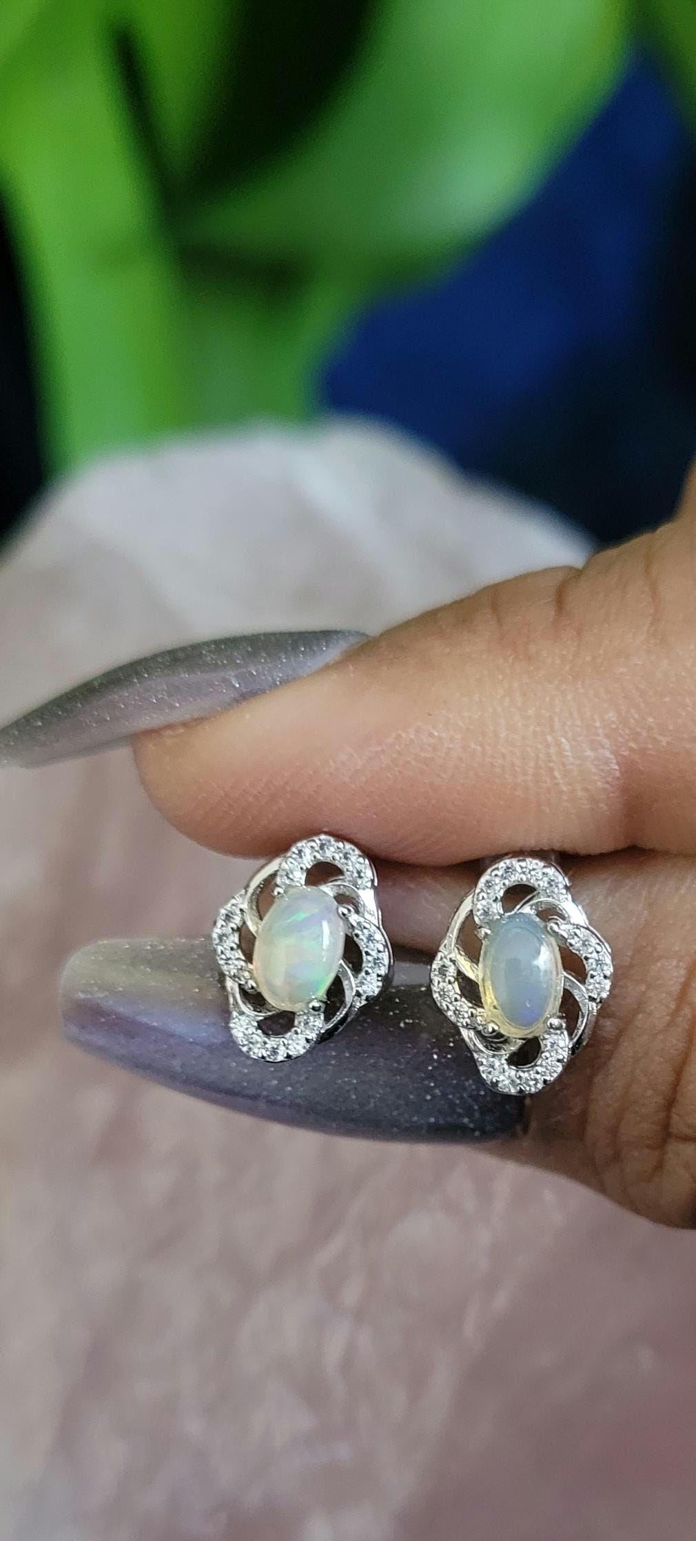 Sterling Silver Fashionable Ethiopian Opal & CZ Earrings | Crystal Jewelry and Accessories | Birthday Valentines Day Love Gift for her| S925
