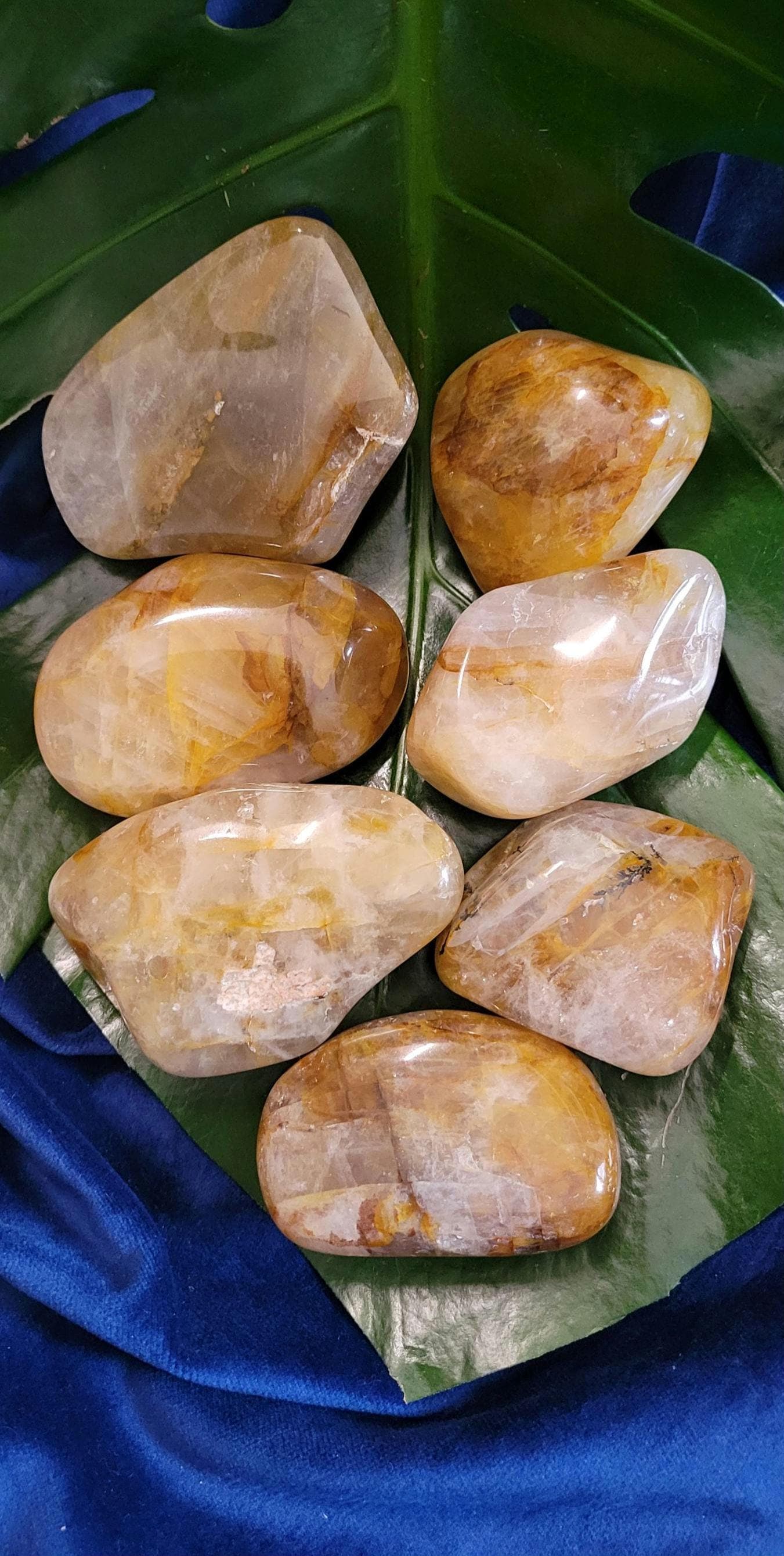 Golden Healer XL Freeforms | Quartz & Iron | Meditation Palm Stone Tools | Birthday Christmas Gift ideas | Good Energy |Gold and White