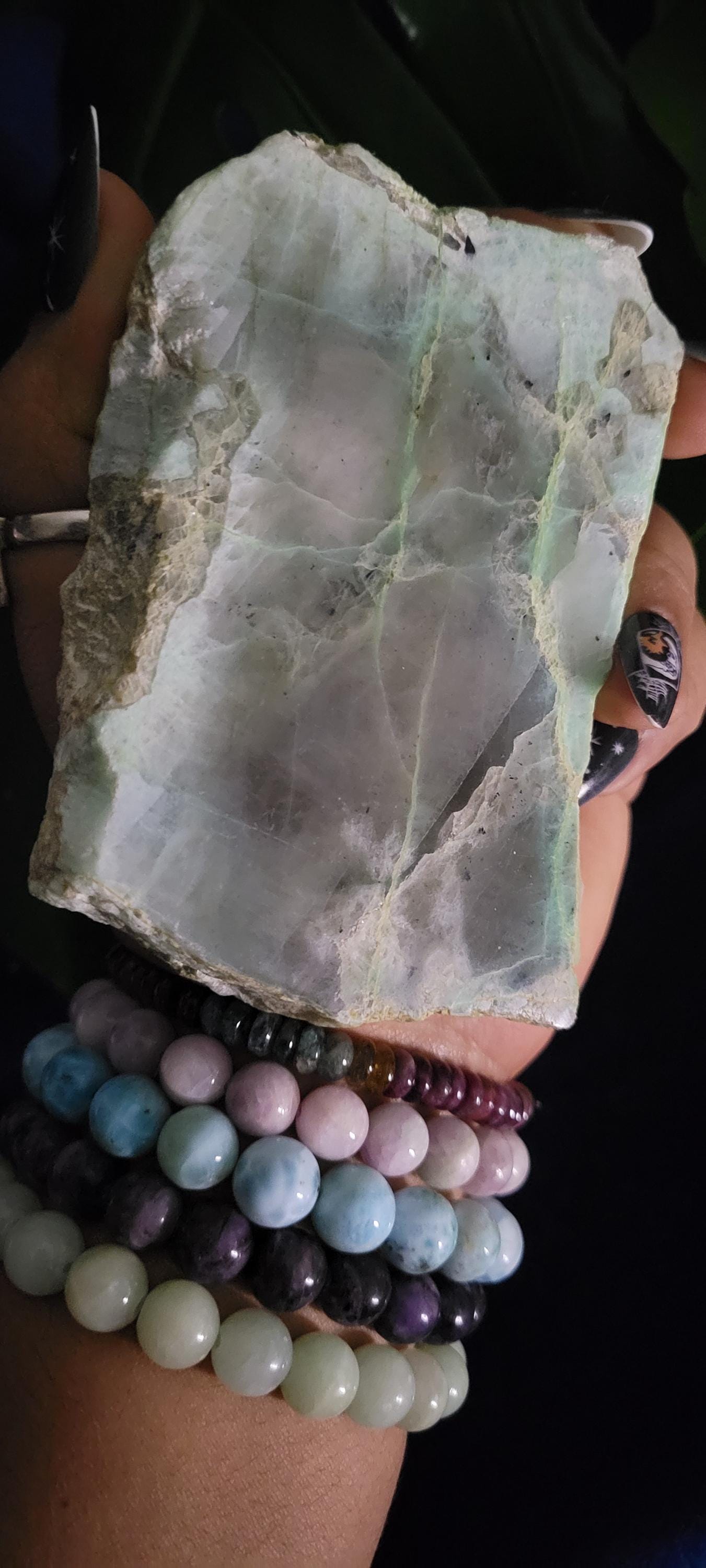 Green Moonstone - Garnierite | Double Sided Polished Slab | Crystal Collector | Home Decor | Birthday Christmas Gift | Green Gray White
