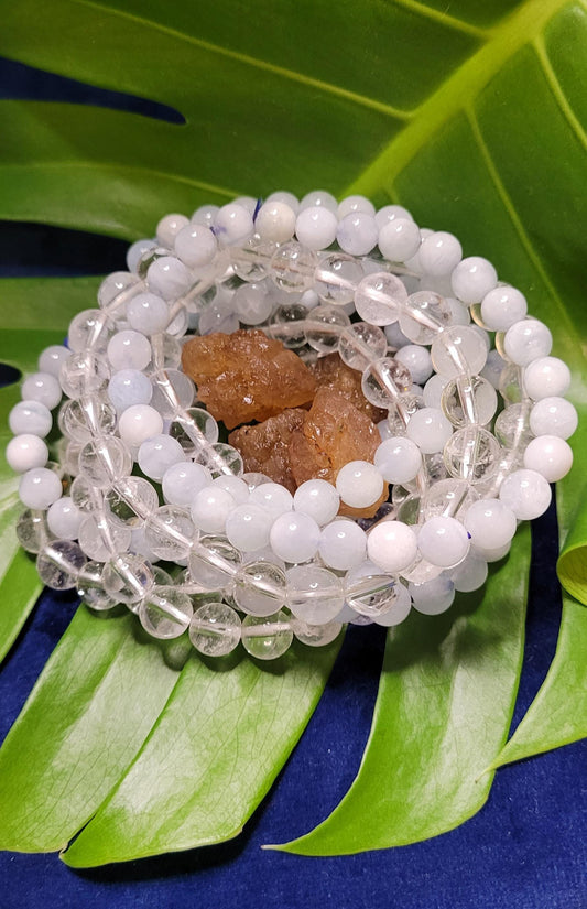 Set of (3) Enlightenment Gift Set | 7&8mm Crystal Bead Bracelets with Citrine Nugget from Morocco|Gift Ideas|Aquamarine Clear Quartz Citrine