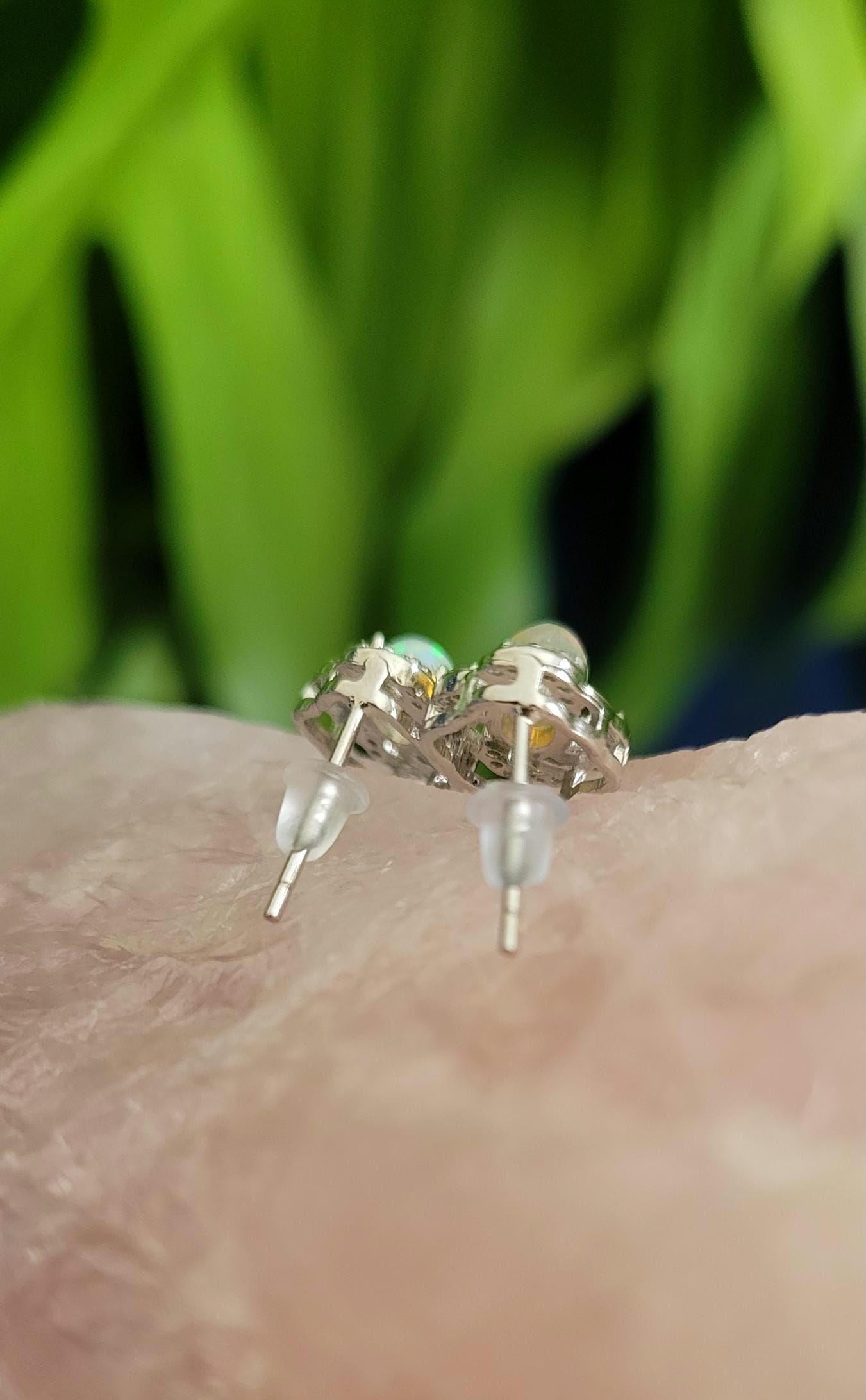 Sterling Silver Fashionable Ethiopian Opal & CZ Earrings | Crystal Jewelry and Accessories | Birthday Christmas Love You Gift for her | S925