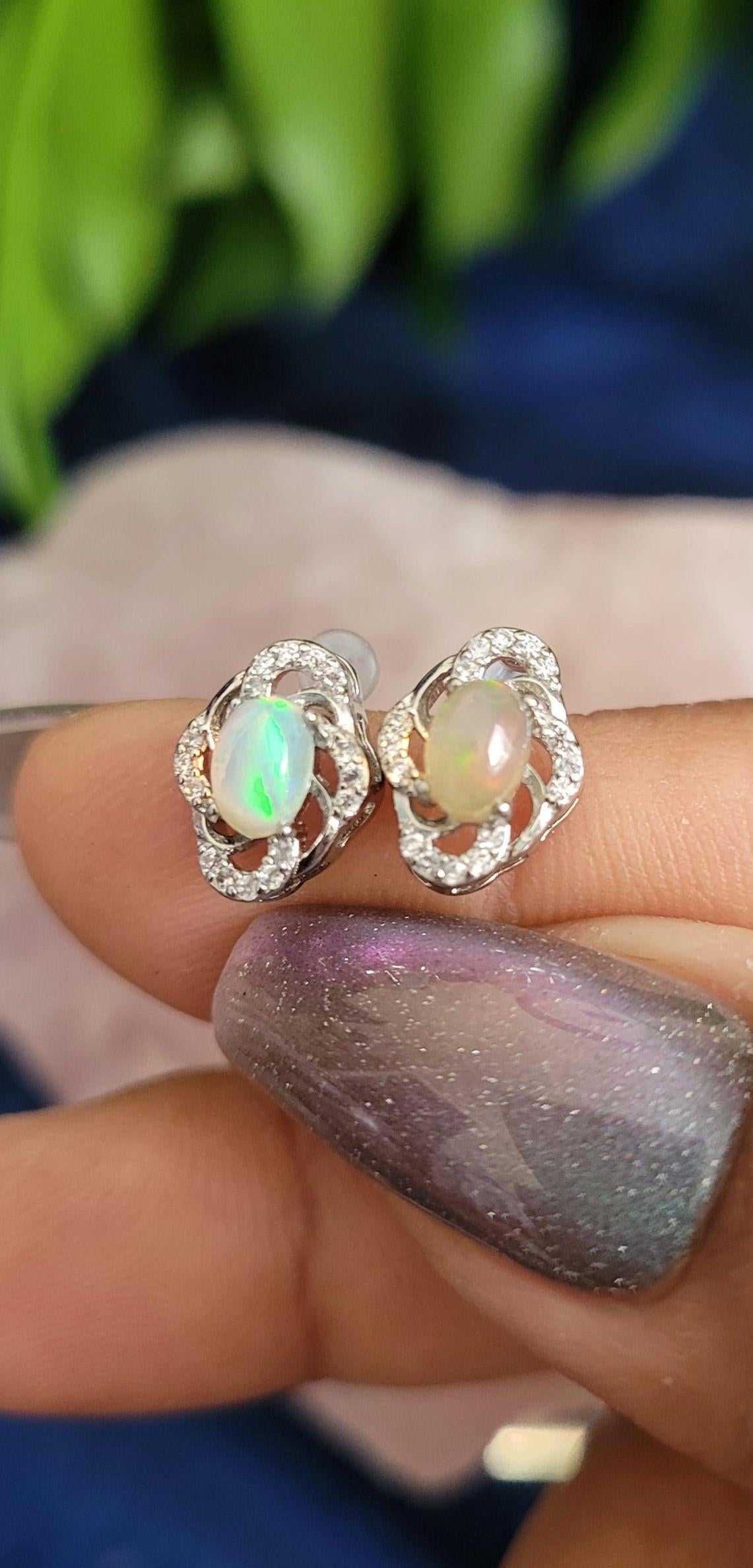 Sterling Silver Fashionable Ethiopian Opal & CZ Earrings | Crystal Jewelry and Accessories | Birthday Christmas Love You Gift for her | S925
