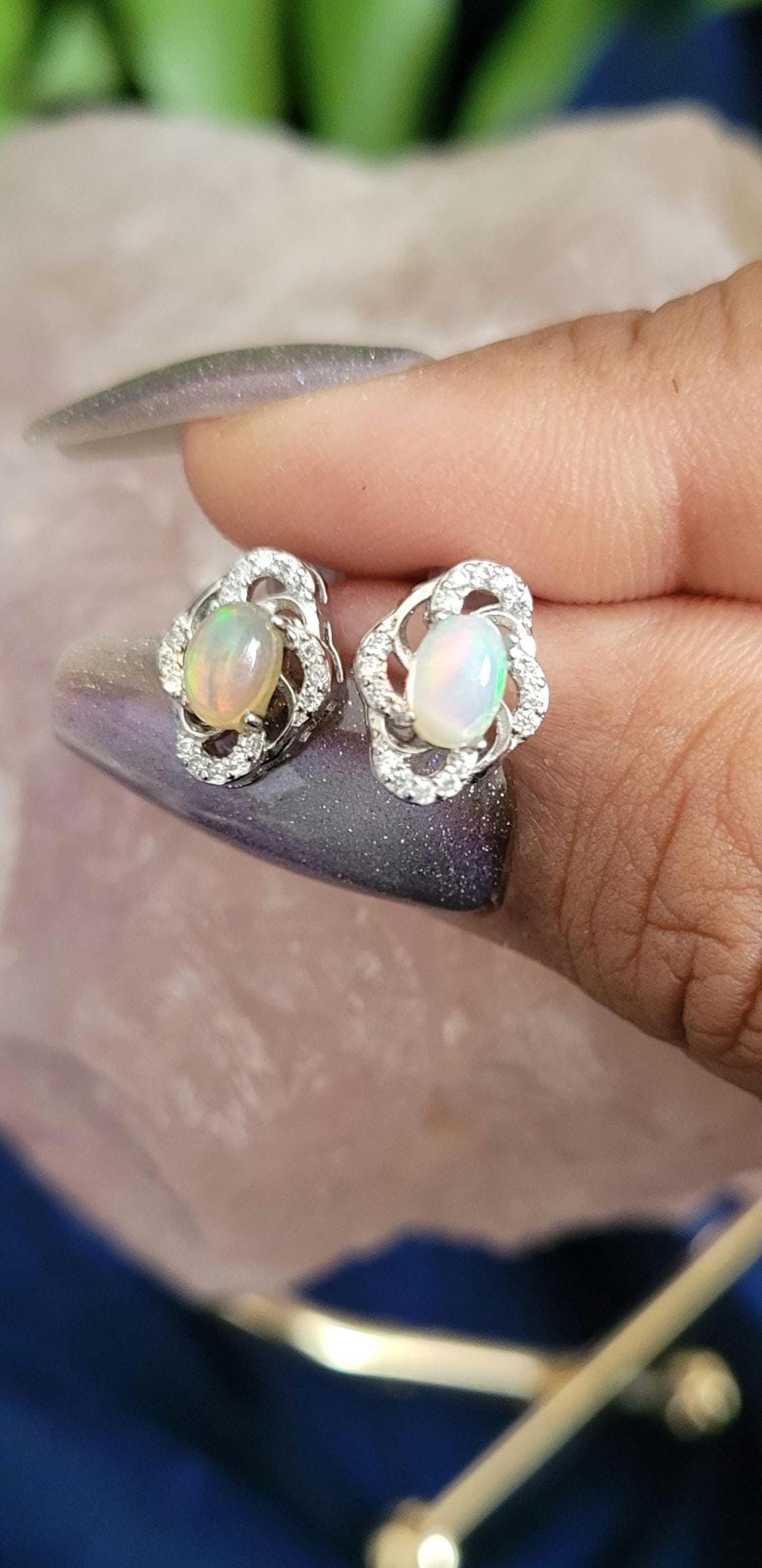 Sterling Silver Fashionable Ethiopian Opal & CZ Earrings | Crystal Jewelry and Accessories | Birthday Christmas Love You Gift for her | S925