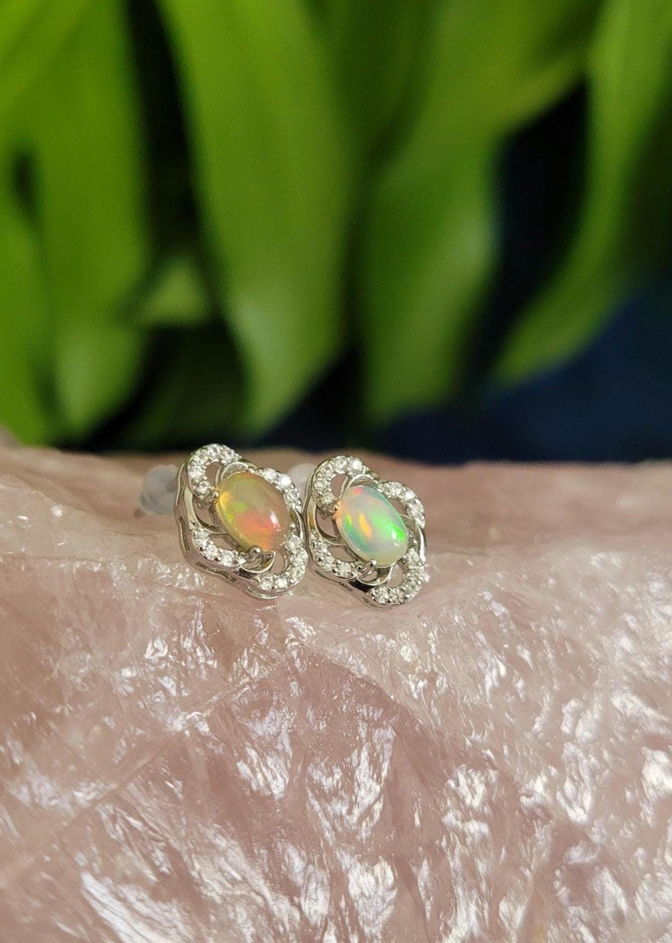 Sterling Silver Fashionable Ethiopian Opal & CZ Earrings | Crystal Jewelry and Accessories | Birthday Christmas Love You Gift for her | S925