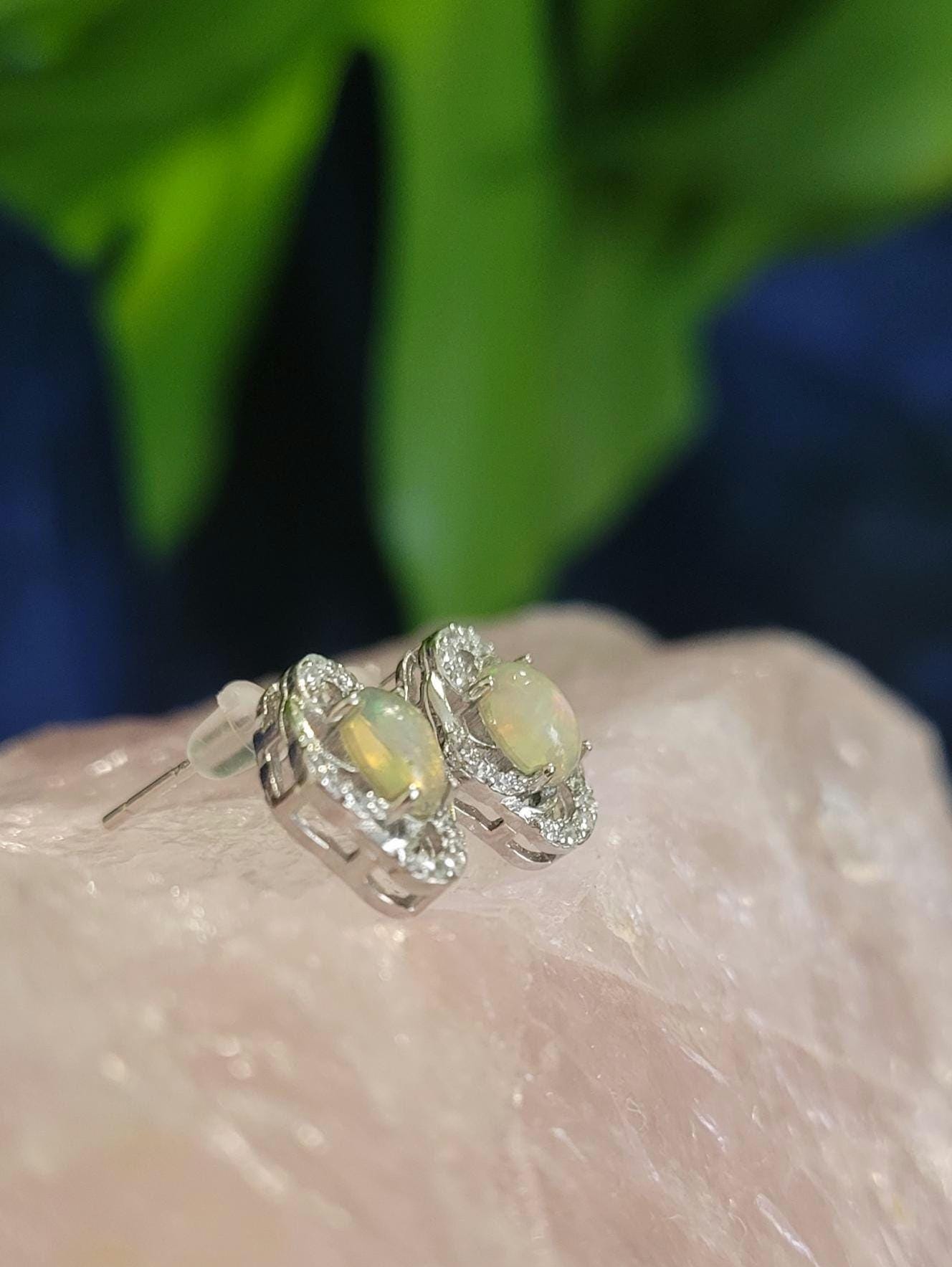Sterling Silver Fashionable Ethiopian Opal & CZ Earrings | Crystal Jewelry and Accessories | Birthday Valentines Day Love Gift for her| S925