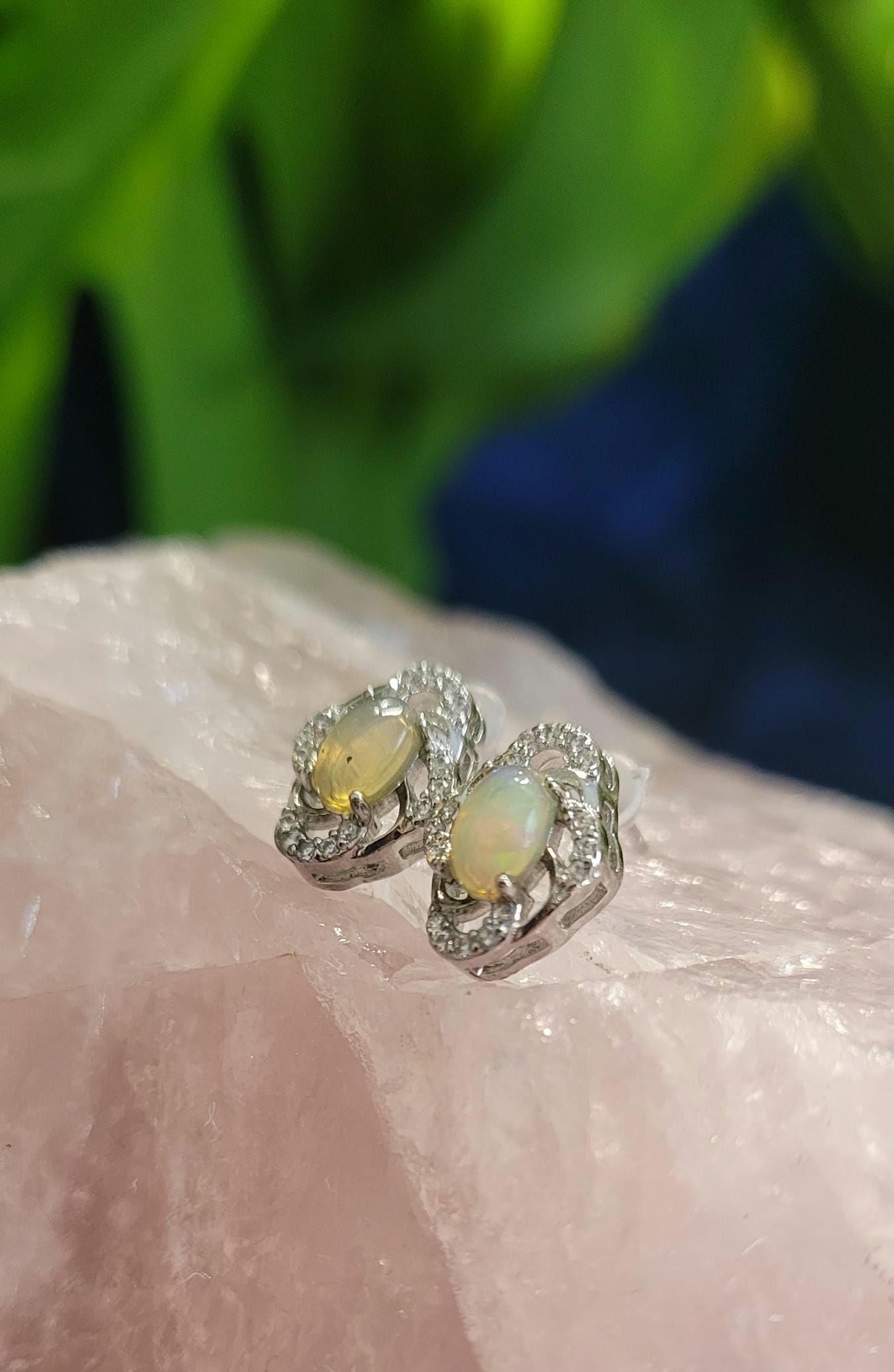 Sterling Silver Fashionable Ethiopian Opal & CZ Earrings | Crystal Jewelry and Accessories | Birthday Valentines Day Love Gift for her| S925