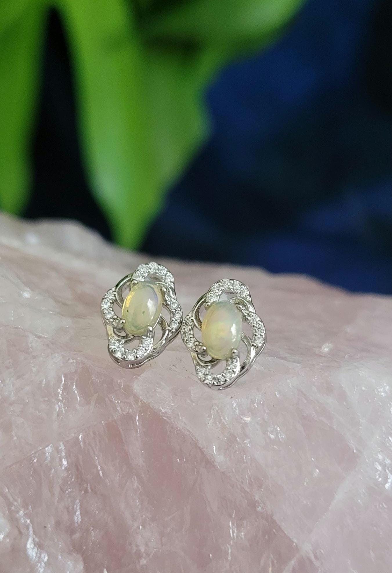 Sterling Silver Fashionable Ethiopian Opal & CZ Earrings | Crystal Jewelry and Accessories | Birthday Valentines Day Love Gift for her| S925