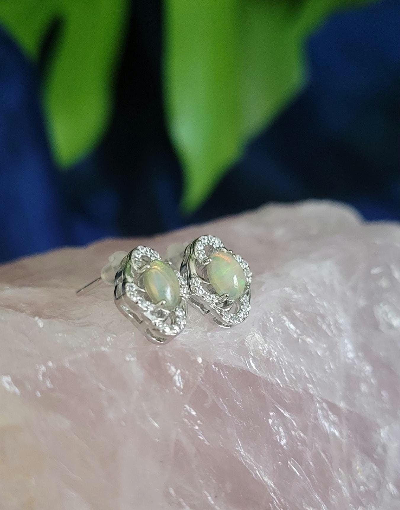 Sterling Silver Fashionable Ethiopian Opal & CZ Earrings | Crystal Jewelry and Accessories | Birthday Valentines Day Love Gift for her| S925