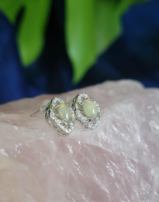 Sterling Silver Fashionable Ethiopian Opal & CZ Earrings | Crystal Jewelry and Accessories | Birthday Valentines Day Love Gift for her| S925