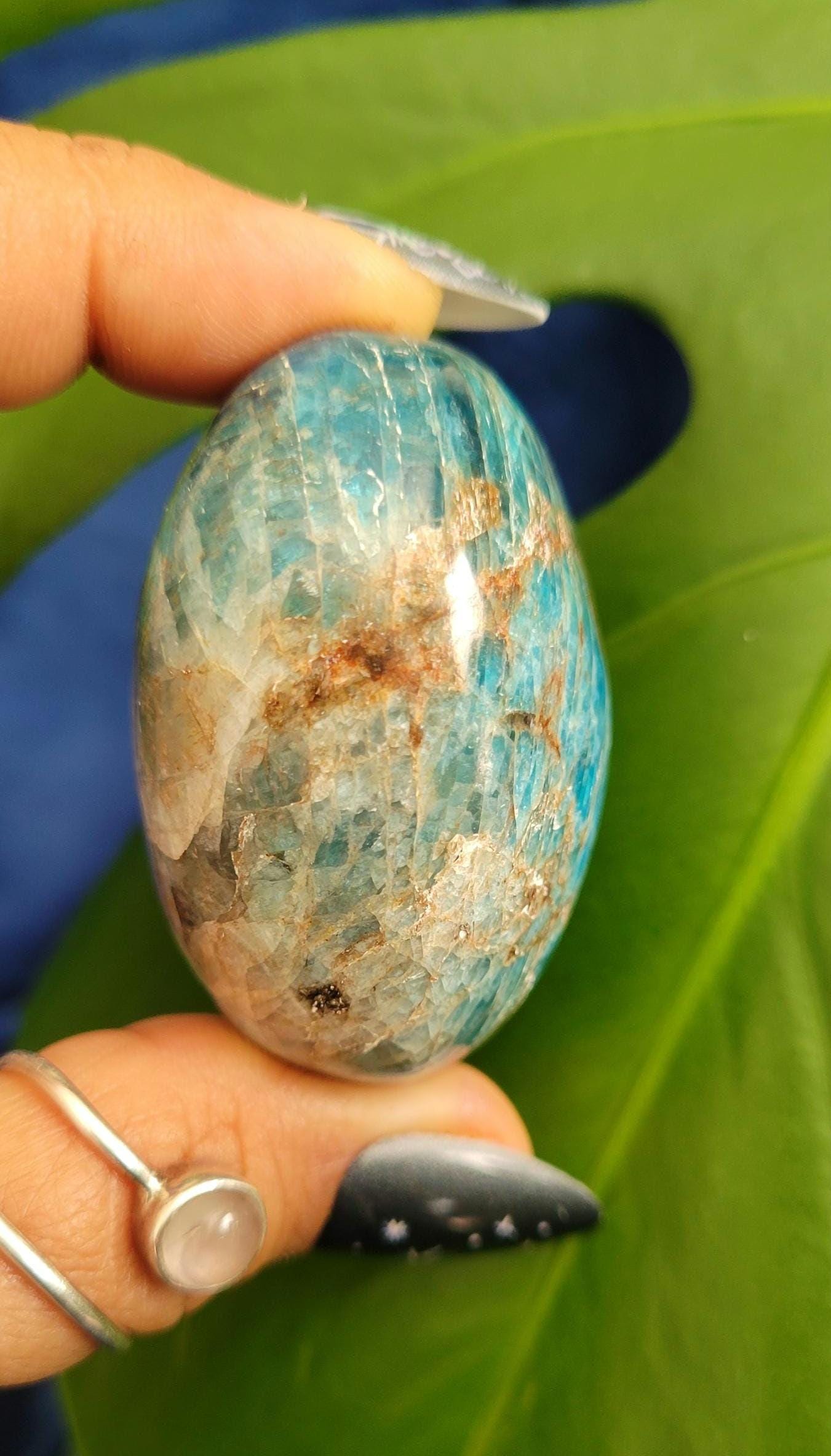 Apatite Palm Stones, Large | Your Pick | Meditation | Birthday Christmas Gift Ideas for you | Electric Blue | Third Eye Chakra