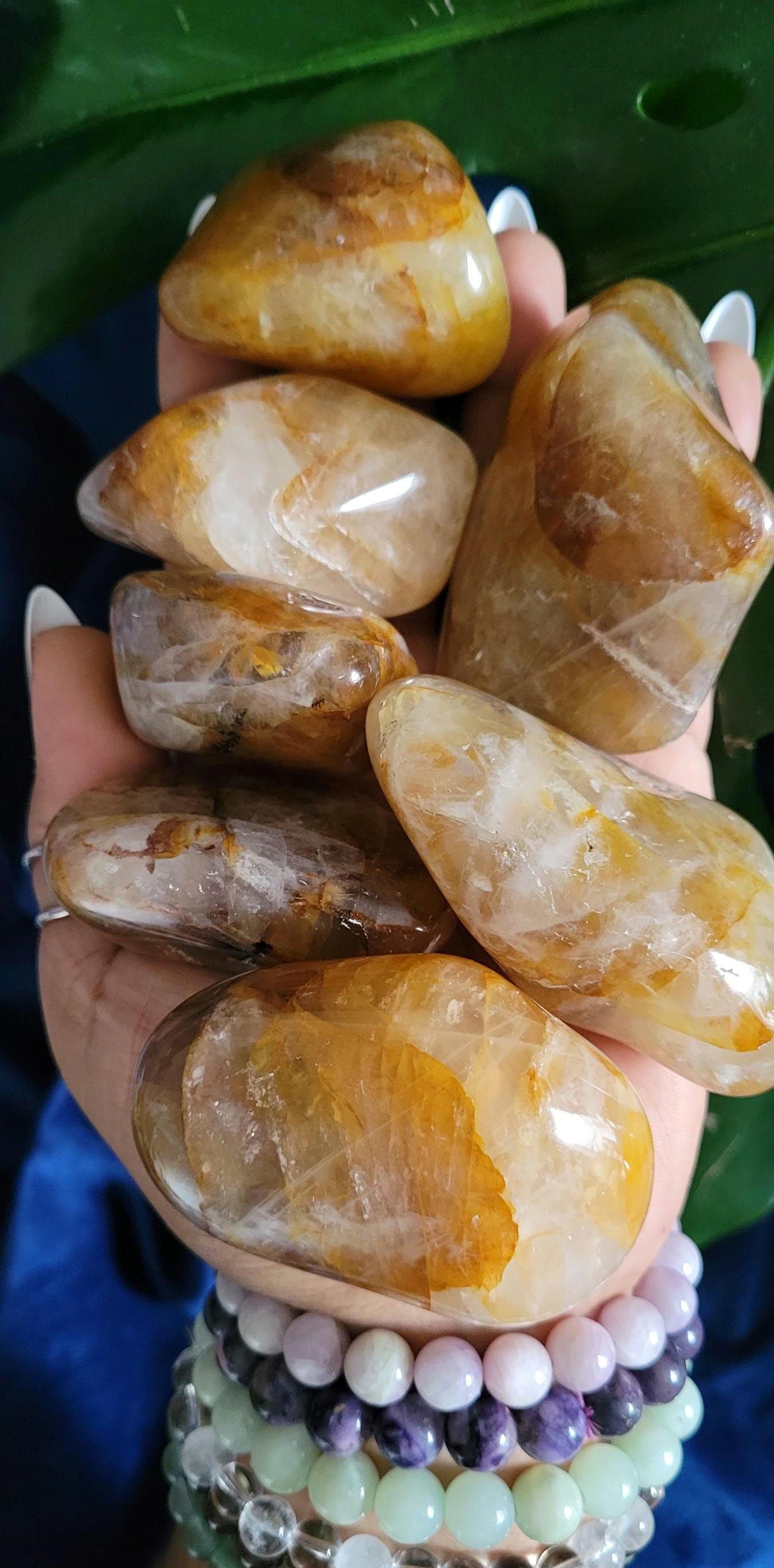 Golden Healer XL Freeforms | Quartz & Iron | Meditation Palm Stone Tools | Birthday Christmas Gift ideas | Good Energy |Gold and White
