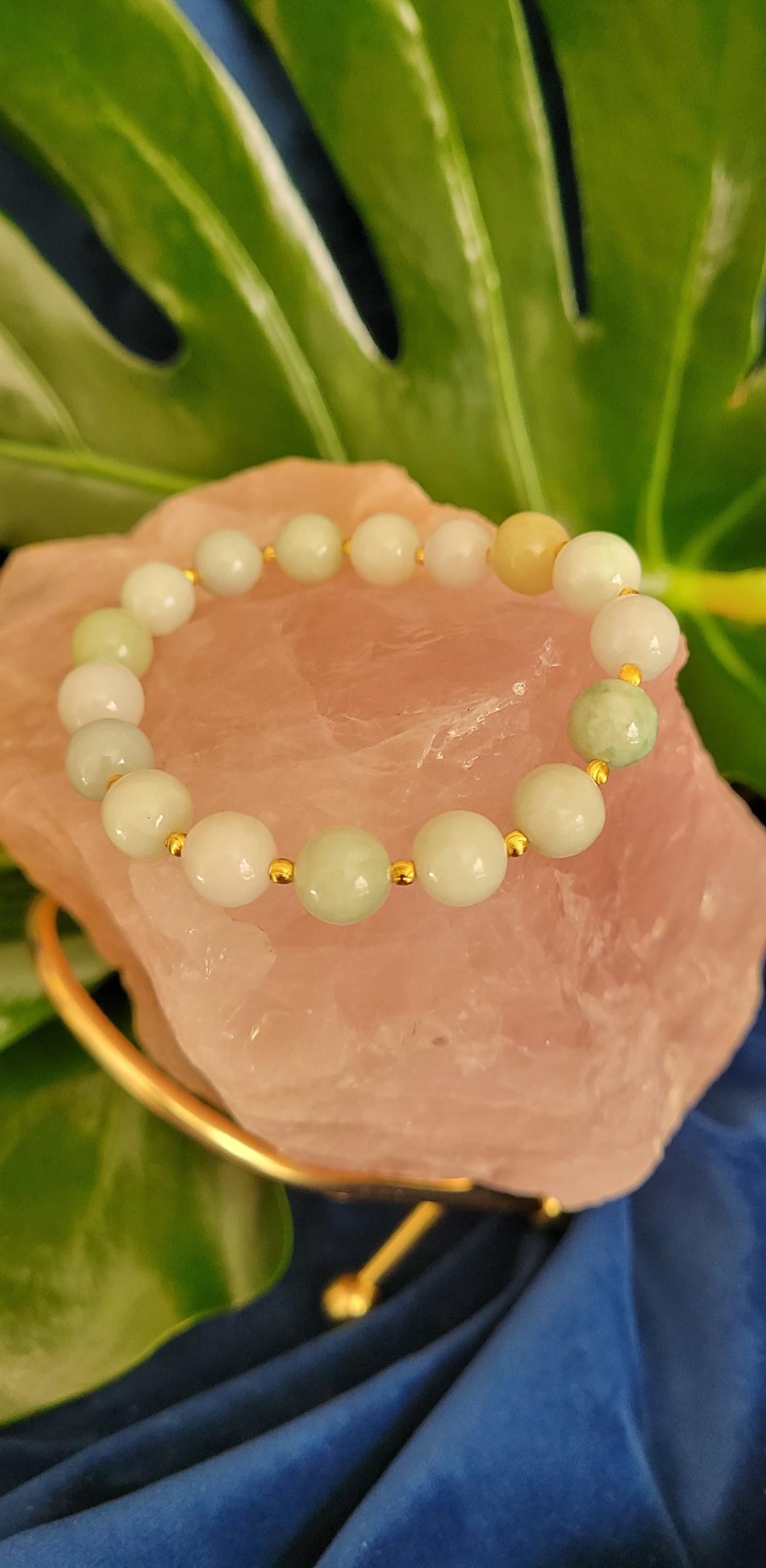 Manifest Peace & Prosperity | 10mm Jadeite Bracelet | Authentic Jade | Gifts for her and him|Handmade Dainty Minimalist Jewelry | Soft Green