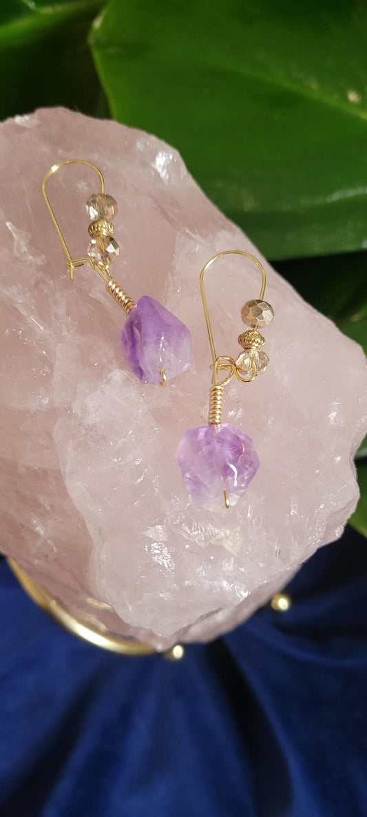 Handmade Dainty Drop Down Earrings 13mm | Unique Crystal Jewelry & Accessories | Her Birthday or Valentines Day Love Gift | The Jerri | Purp