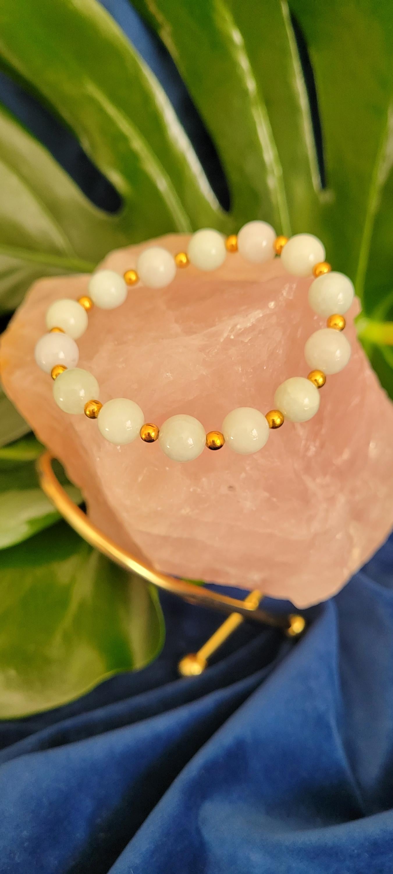 Manifest Peace & Prosperity | 10mm Jadeite Bracelet | Authentic Jade | Gifts for her and him|Handmade Dainty Minimalist Jewelry | Soft Green