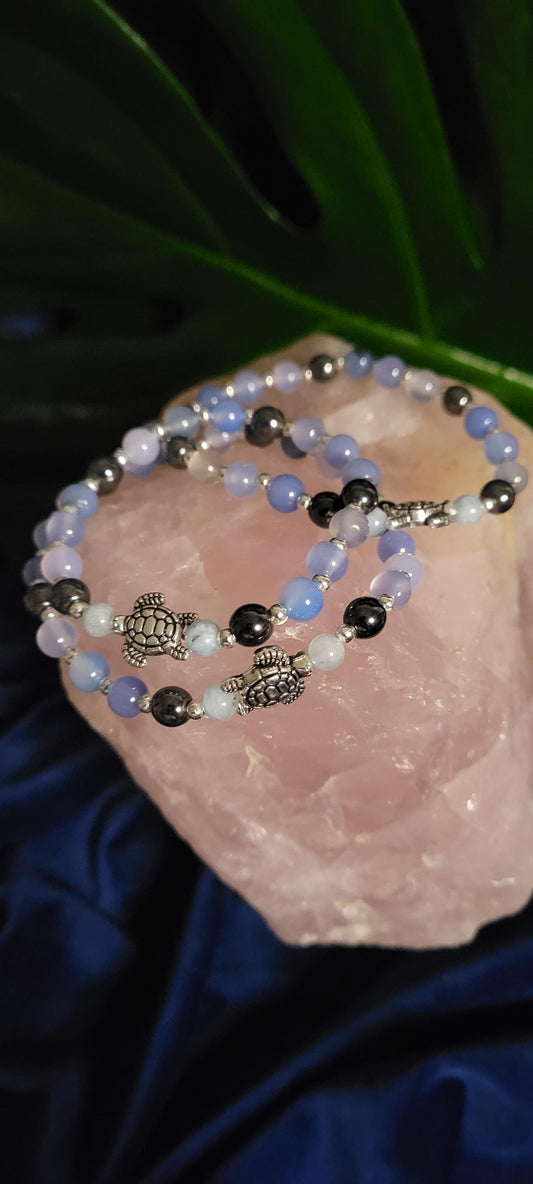 Manifest Peace & Tranquility | 6mm Chalcedony One-of-a-kind Crystal Bracelet | Gifts for him and her | Handmade Dainty Jewelry | Blue