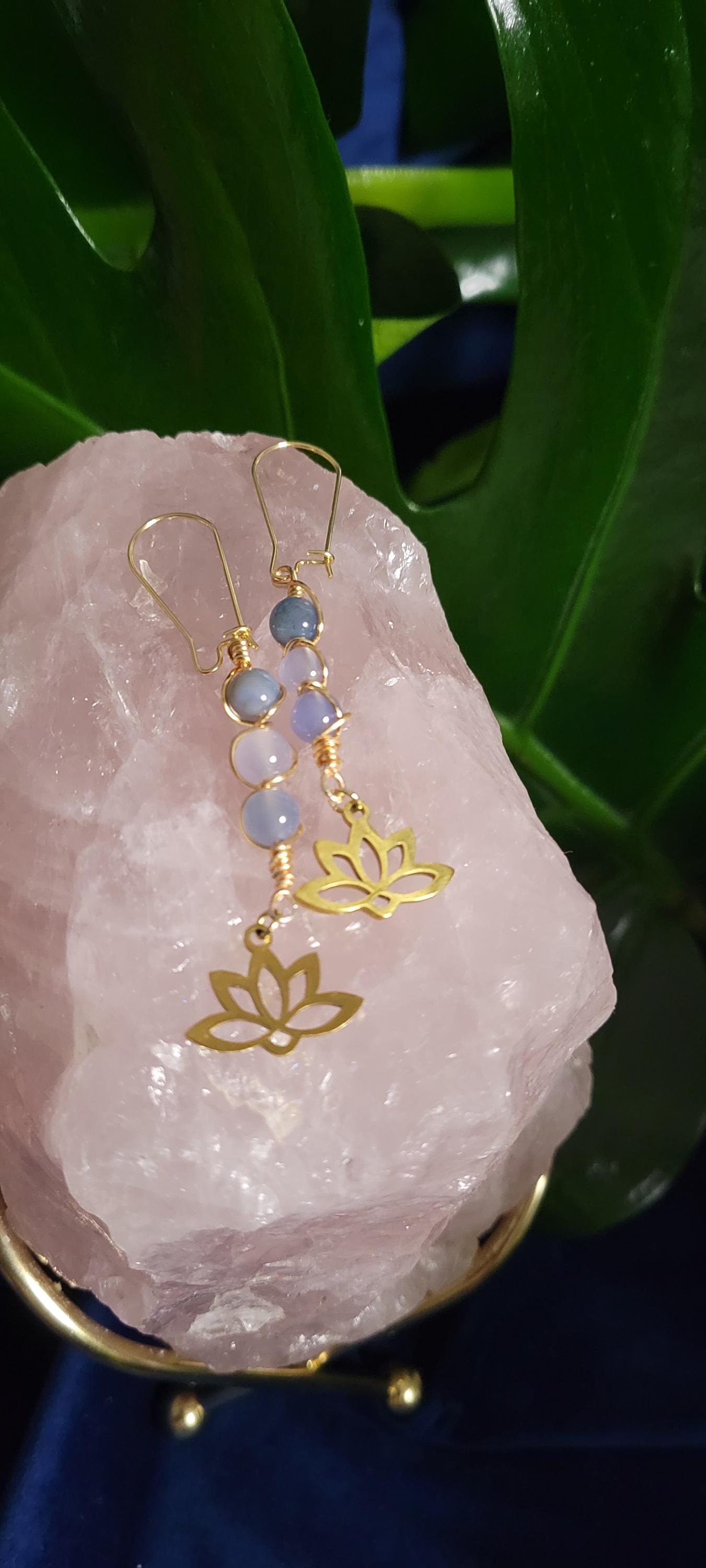 Handmade Dainty Drop Down Earrings | 6mm Crystal Beads & Lotus Flower | Unique Jewelry|Birthday or Valentines Day Love Gift | The Brandi Ann