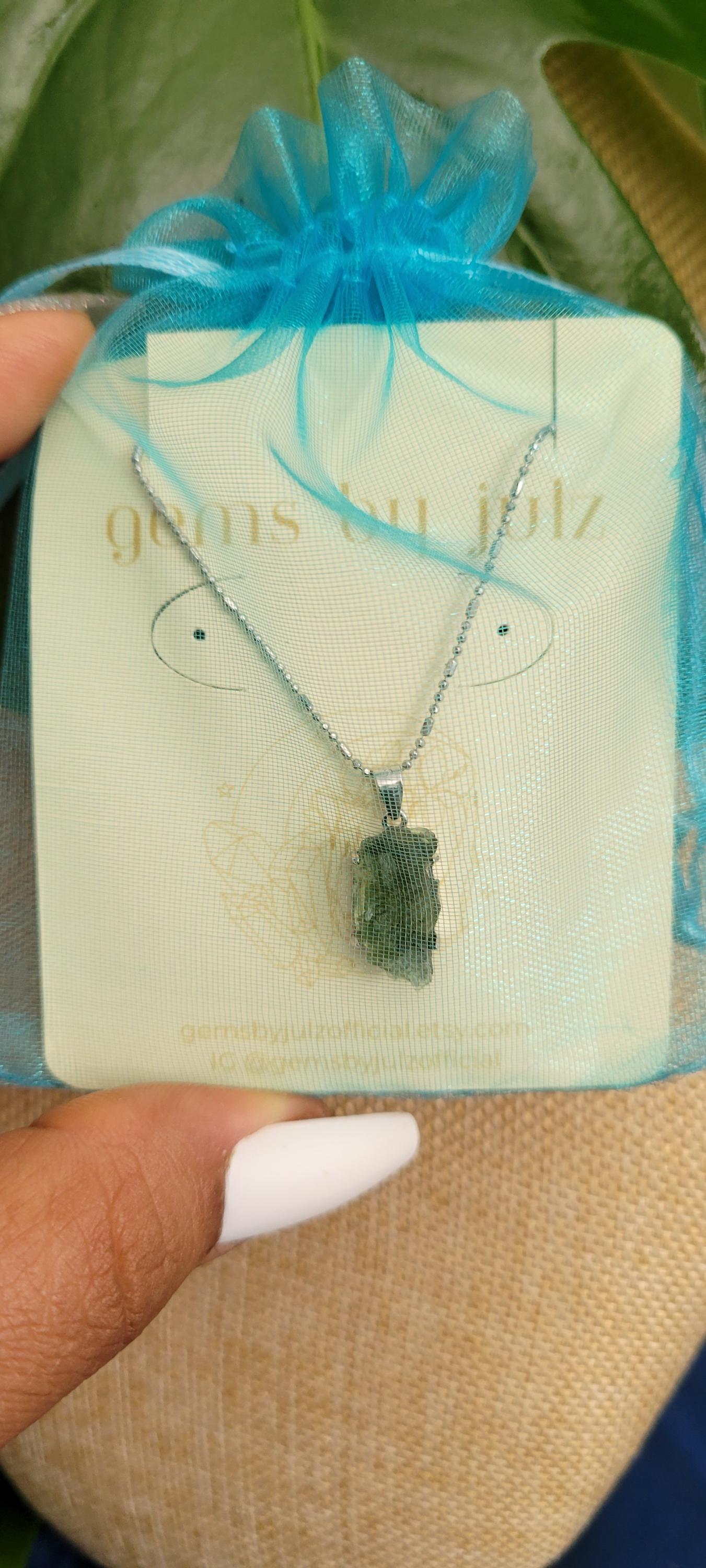 Authentic Moldavite Crystal Pendant with 18" Chain | Sterling Silver S925|Birthday Valentines Day Love You Gift |Green & Silver| All Chakras