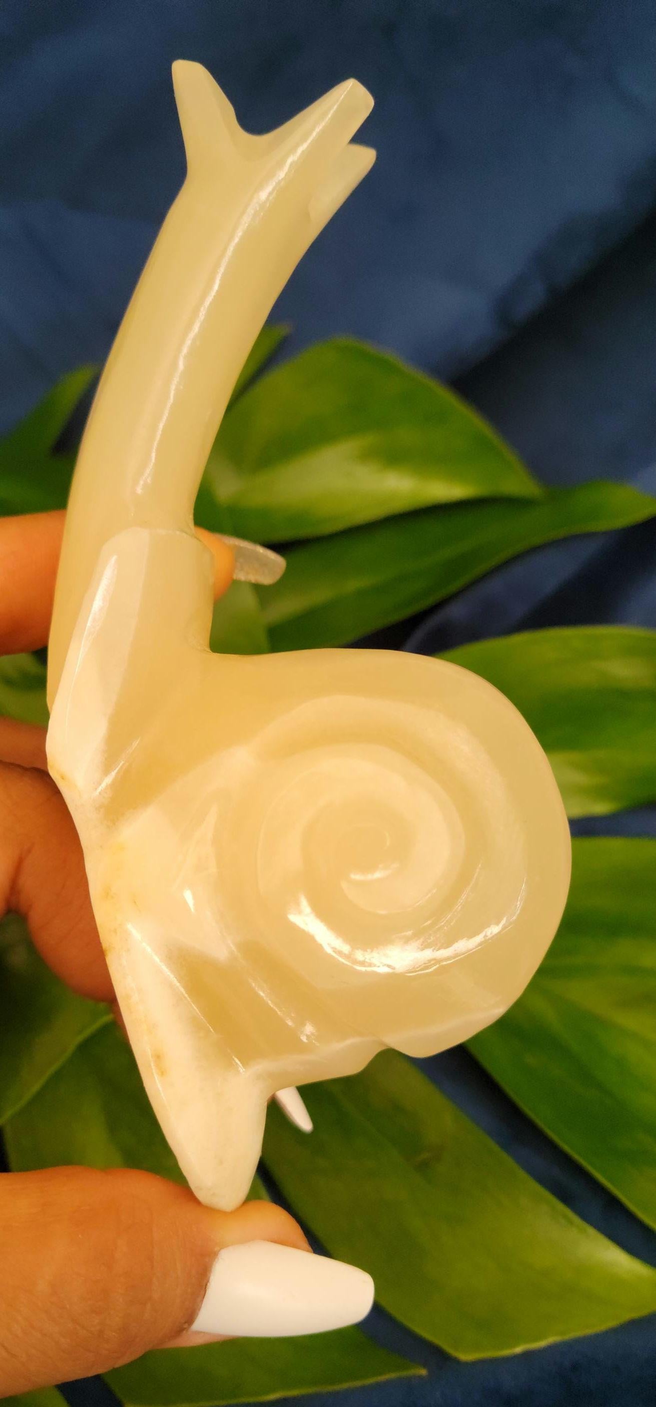 Snail Crystal Carvings | Collectors Home Decor | Gift Ideas | Grounding & Strength | Root Chakra | Handcarved White Onyx from Mexico