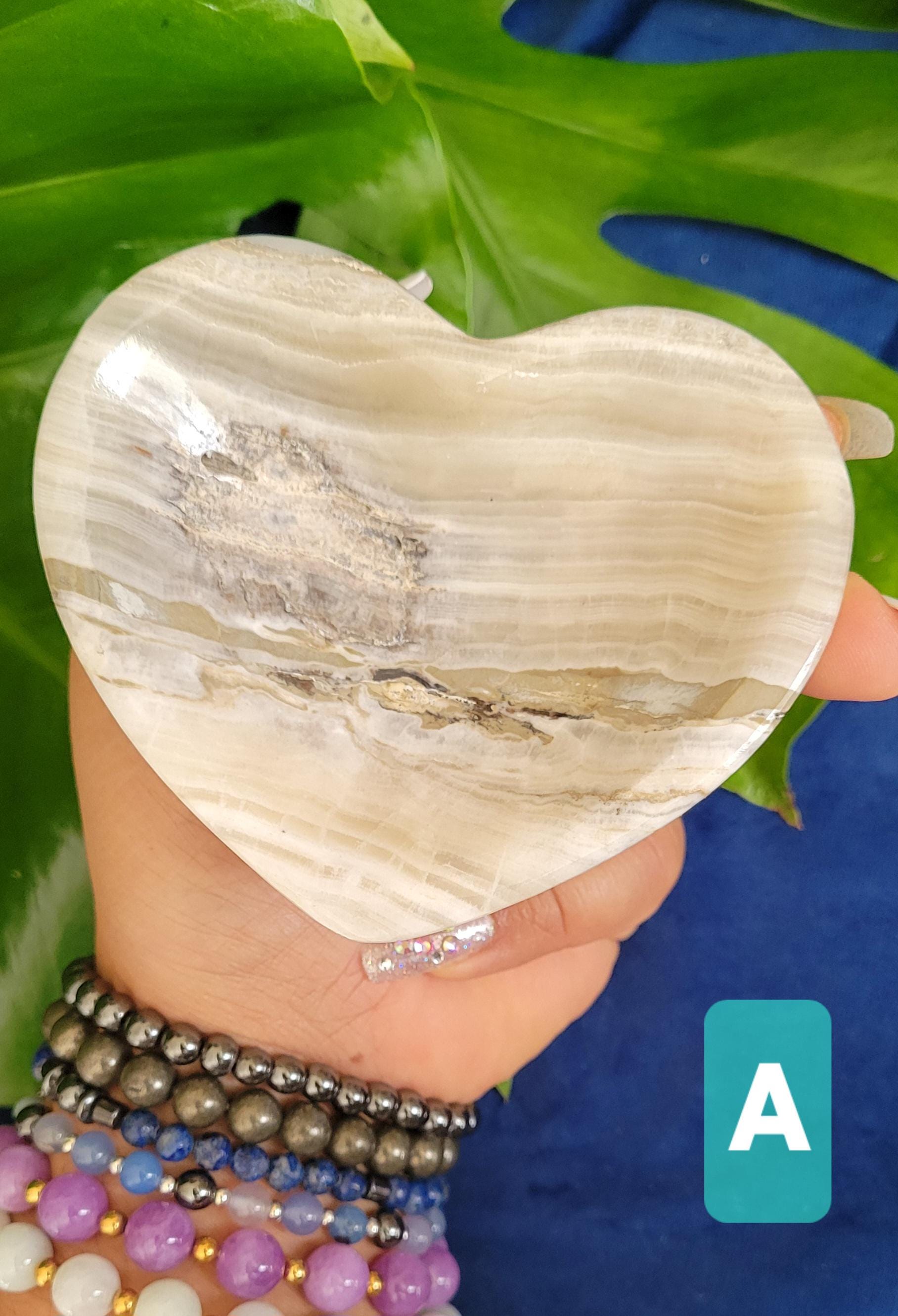 Stunning & Rare Heart Crystal Bowls | Collectors Home Decor | Gift Ideas | Grounding and Strength | Handcarved Gray Zebra Onyx from Mexico