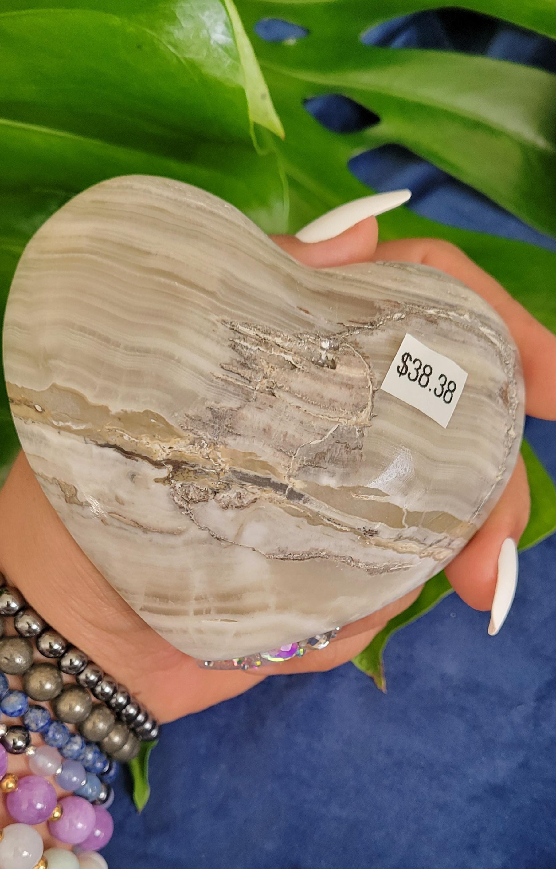 Stunning & Rare Heart Crystal Bowls | Collectors Home Decor | Gift Ideas | Grounding and Strength | Handcarved Gray Zebra Onyx from Mexico