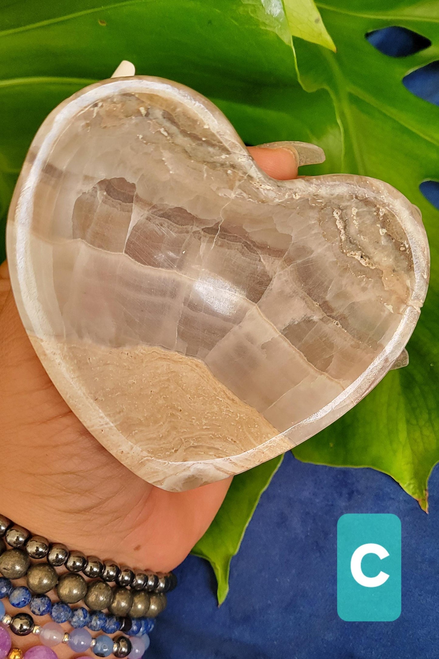 Stunning & Rare Heart Crystal Bowls | Collectors Home Decor | Gift Ideas | Grounding and Strength | Handcarved Gray Zebra Onyx from Mexico