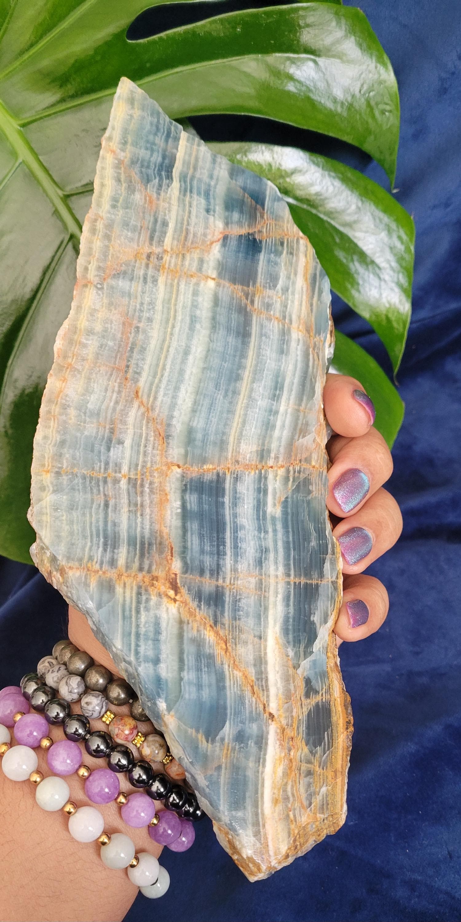 Gorgeous Uncommon Blue Onyx Slab with Stand | Crystal Collector | Home Decor | Gift Ideas | Grounding & Strength | Root Chakra | From Mexico