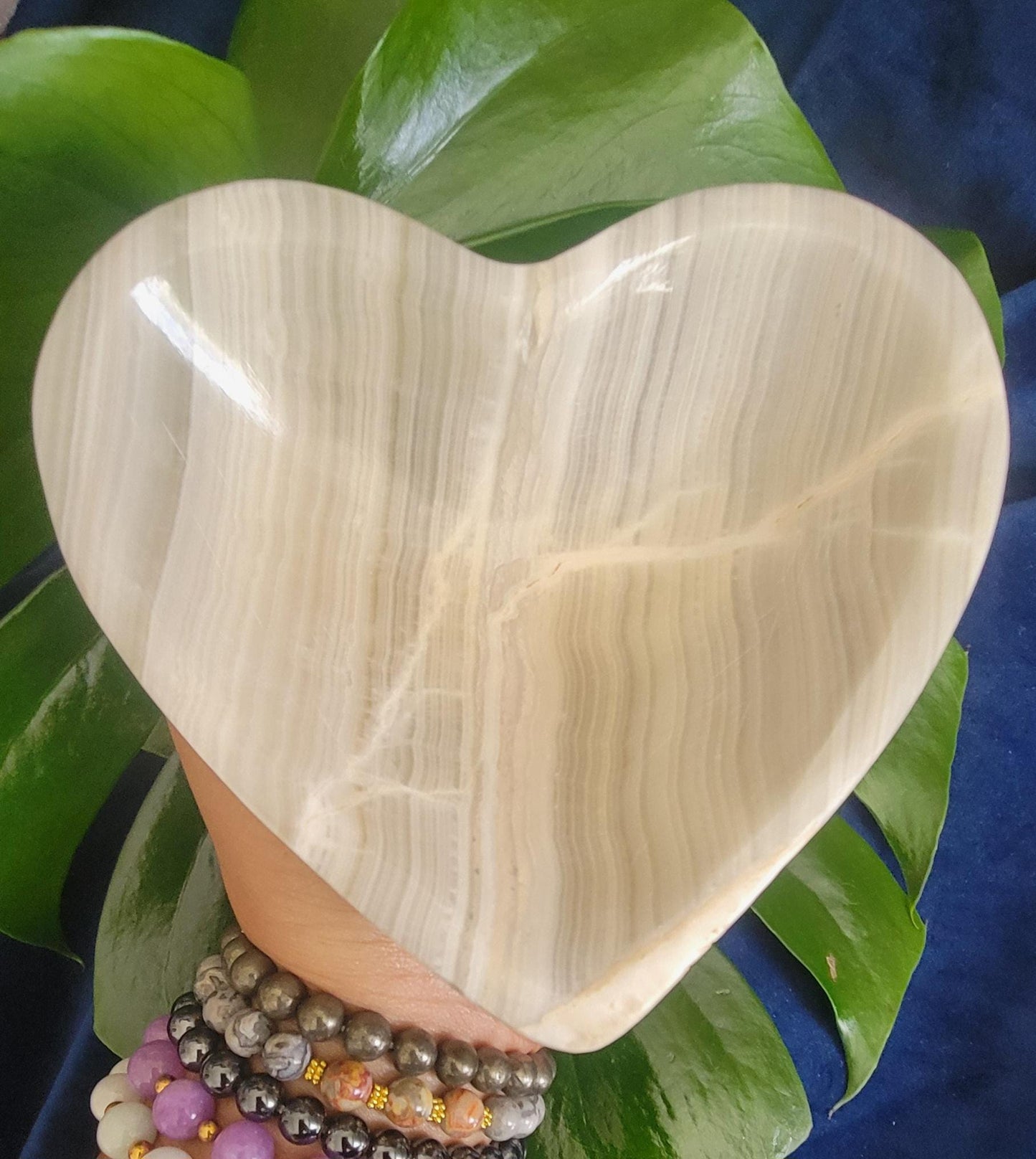 Stunning Uncommon Crystal Heart Shaped Bowls | Collectors Home Decor | Gift Ideas | Grounding & Strength | Handcarved Gray Zebra Onyx Mexico