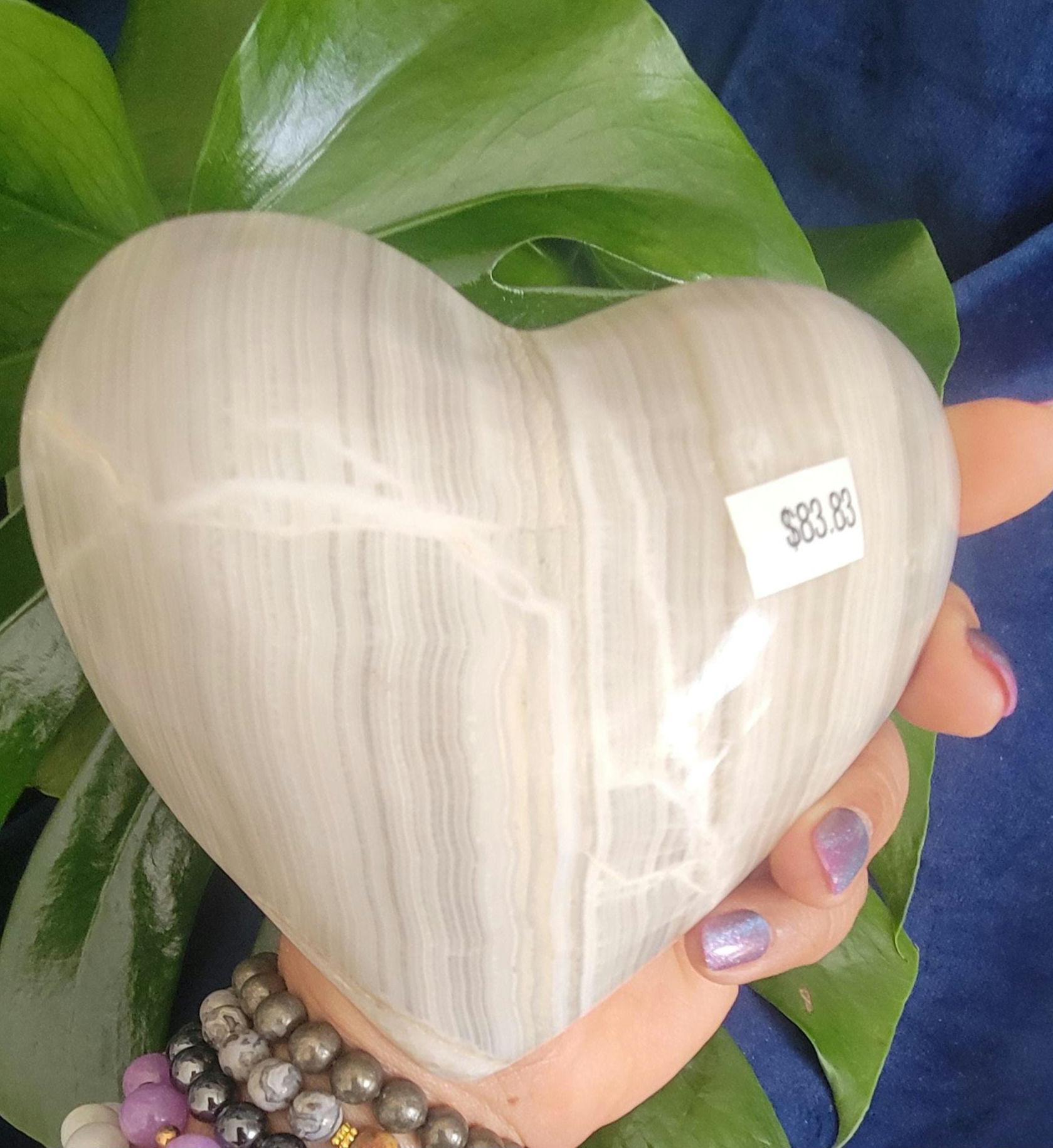 Stunning Uncommon Crystal Heart Shaped Bowls | Collectors Home Decor | Gift Ideas | Grounding & Strength | Handcarved Gray Zebra Onyx Mexico