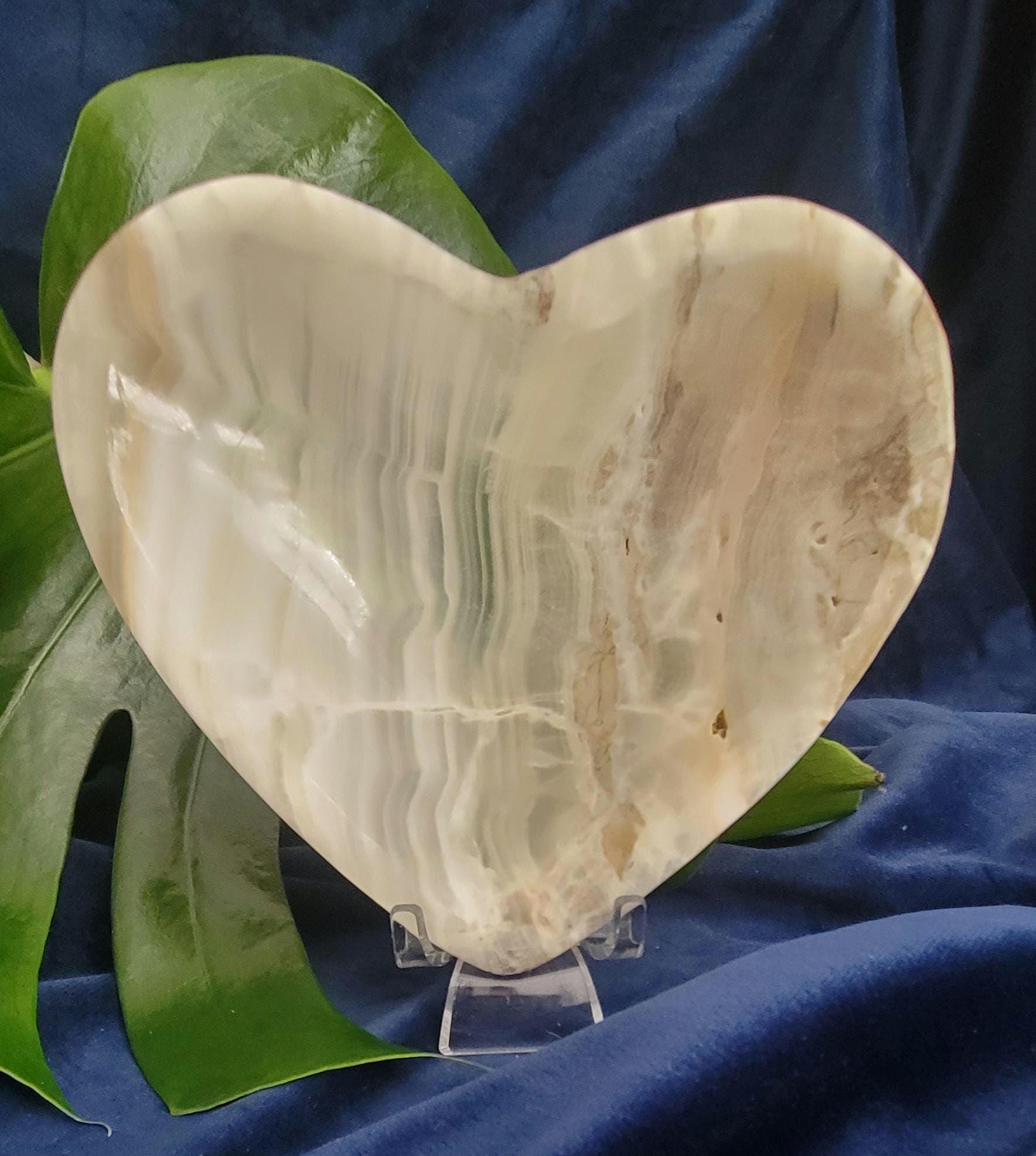 Stunning Uncommon Crystal Heart Shaped Bowls | Collectors Home Decor | Gift Ideas | Grounding & Strength | Handcarved Gray Zebra Onyx Mexico