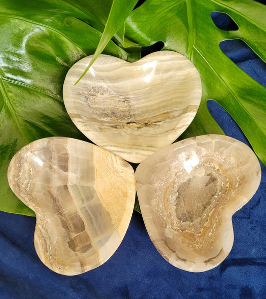 Stunning & Rare Heart Crystal Bowls | Collectors Home Decor | Gift Ideas | Grounding and Strength | Handcarved Gray Zebra Onyx from Mexico