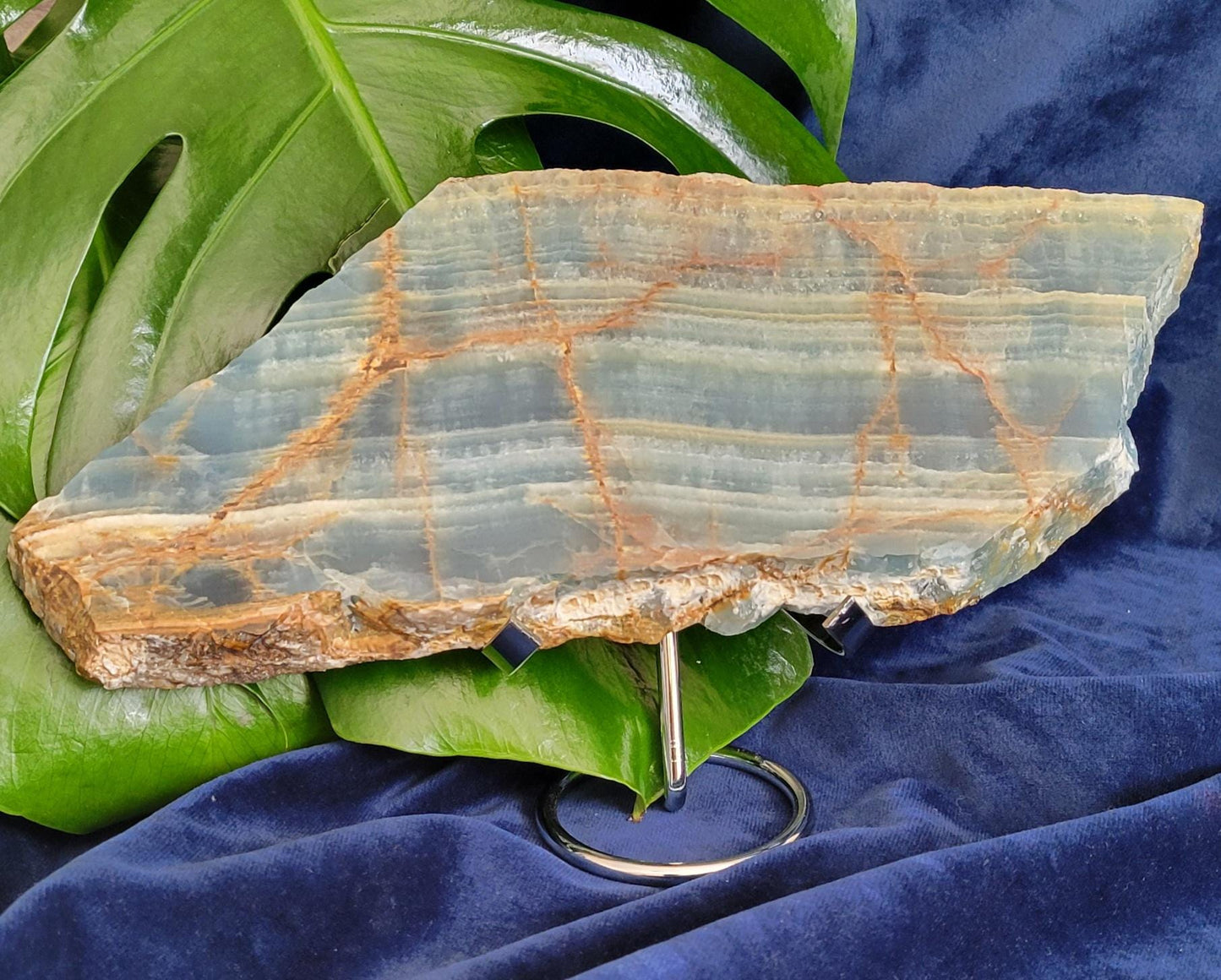 Gorgeous Uncommon Blue Onyx Slab with Stand | Crystal Collector | Home Decor | Gift Ideas | Grounding & Strength | Root Chakra | From Mexico