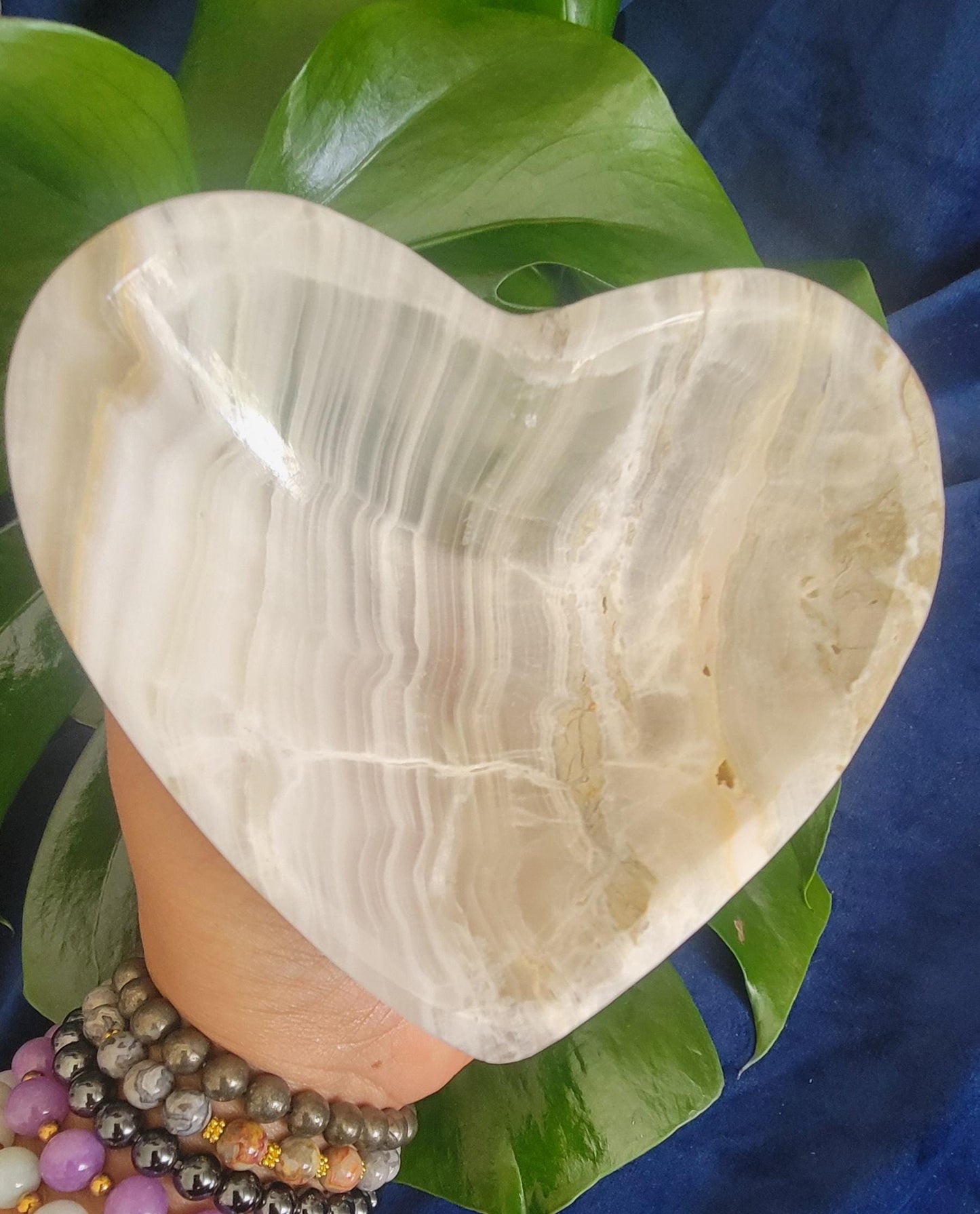 Stunning Uncommon Crystal Heart Shaped Bowls | Collectors Home Decor | Gift Ideas | Grounding & Strength | Handcarved Gray Zebra Onyx Mexico