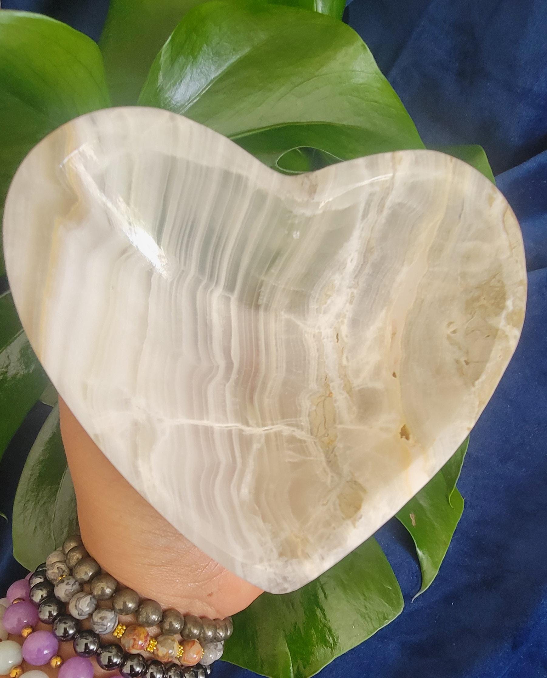 Stunning Uncommon Crystal Heart Shaped Bowls | Collectors Home Decor | Gift Ideas | Grounding & Strength | Handcarved Gray Zebra Onyx Mexico