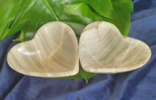Stunning Uncommon Crystal Heart Shaped Bowls | Collectors Home Decor | Gift Ideas | Grounding & Strength | Handcarved Gray Zebra Onyx Mexico