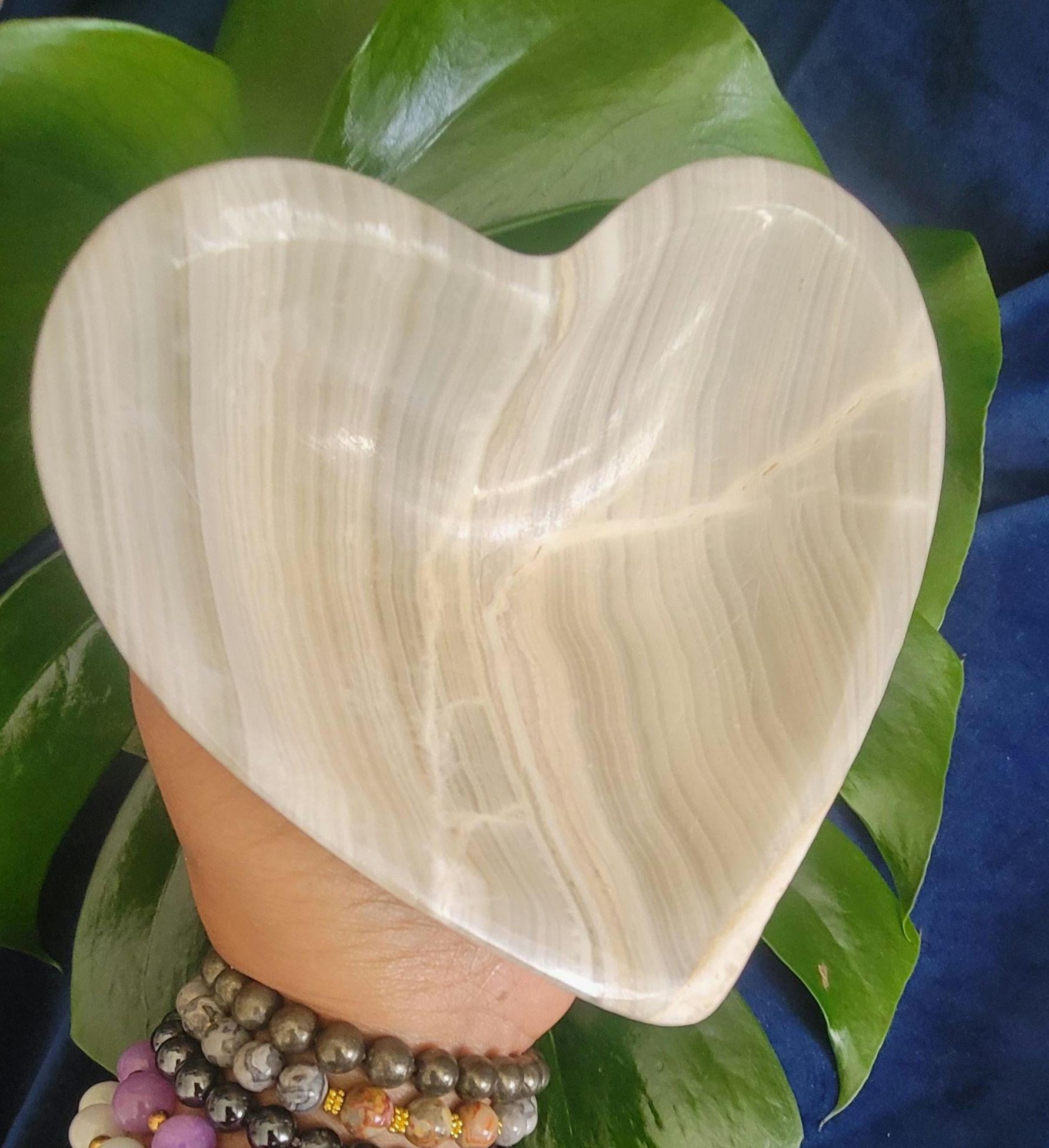 Stunning Uncommon Crystal Heart Shaped Bowls | Collectors Home Decor | Gift Ideas | Grounding & Strength | Handcarved Gray Zebra Onyx Mexico