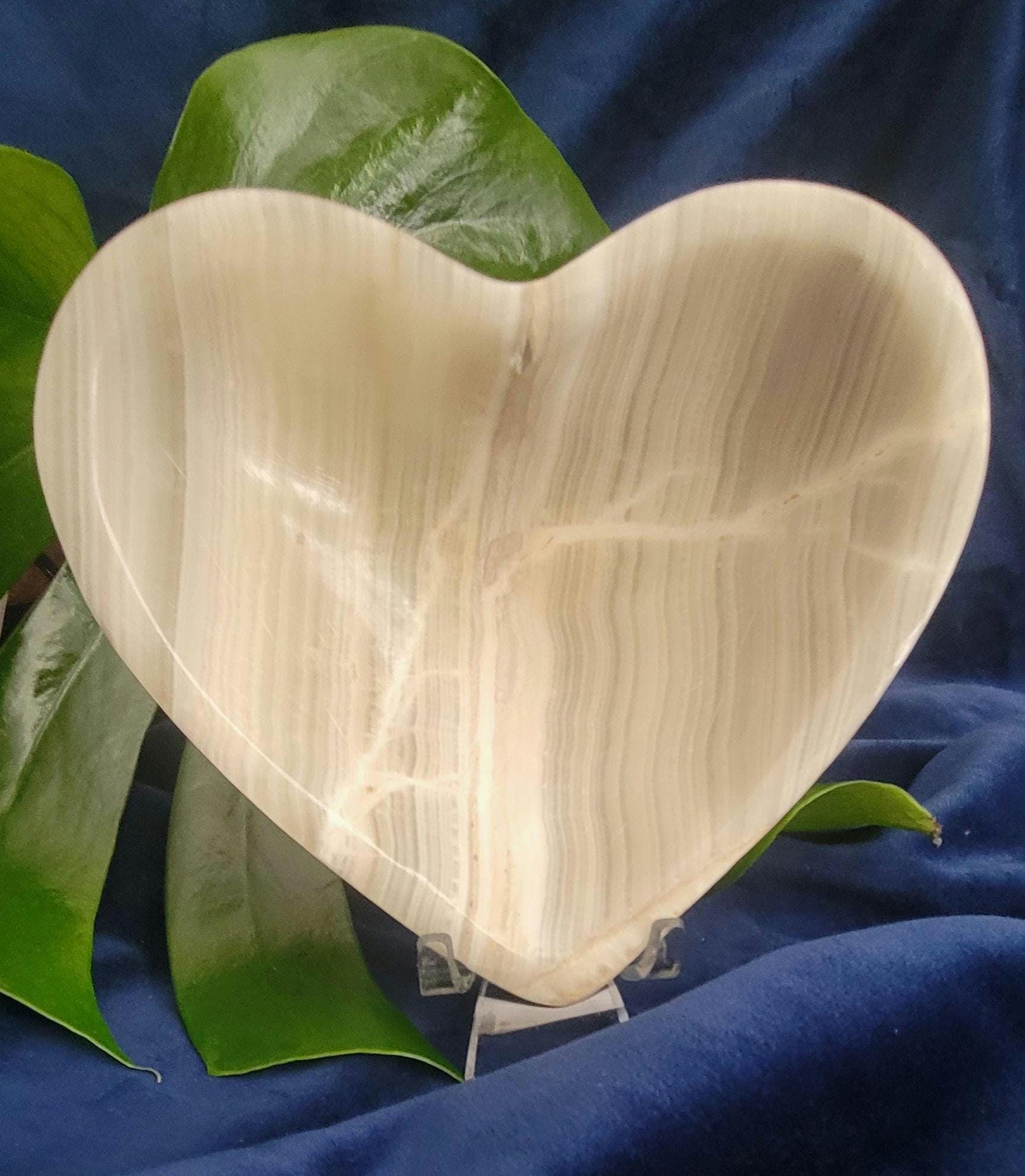 Stunning Uncommon Crystal Heart Shaped Bowls | Collectors Home Decor | Gift Ideas | Grounding & Strength | Handcarved Gray Zebra Onyx Mexico