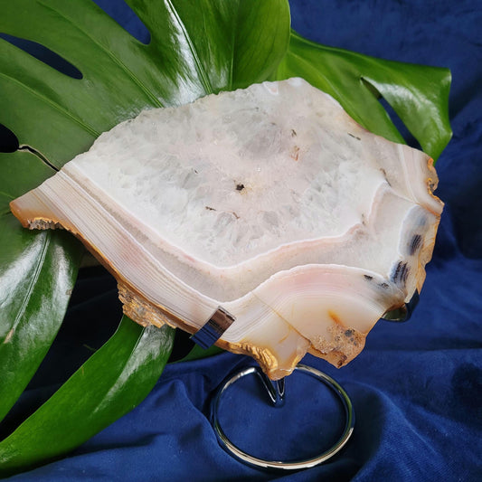 Dendritic Agate Slab with Stand | High Quality Quartz Crystal and Beautiful Banding | Crystal Collector | Love Gift | Harmony & Balance 540g